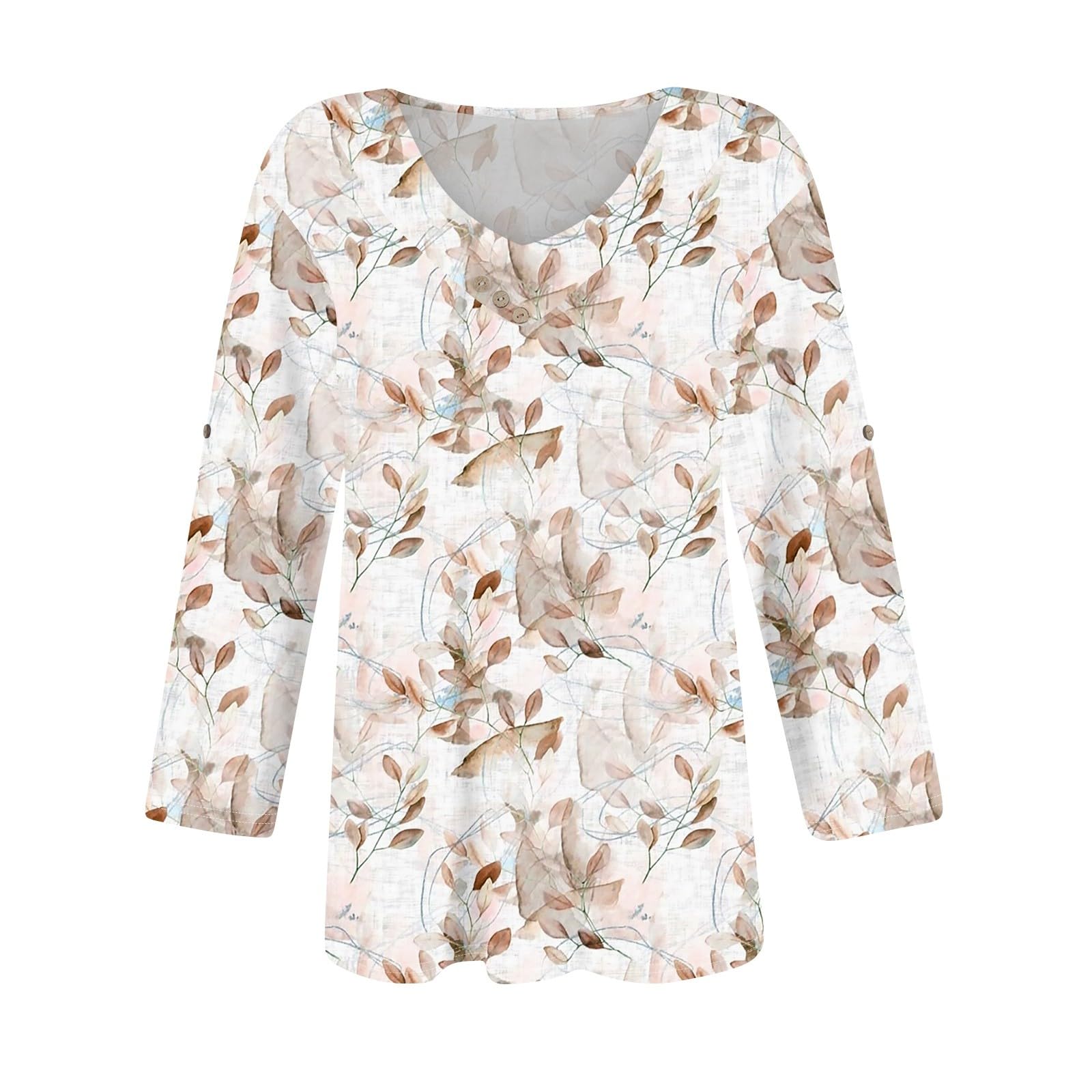 Trendy Women's V-Neck Button-Up T-Shirts - Casual Printed Summer Tees & Blouses with 3/4 Sleeves | Perfect for Everyday Wear, Office Outfits & Weekend Casual Looks