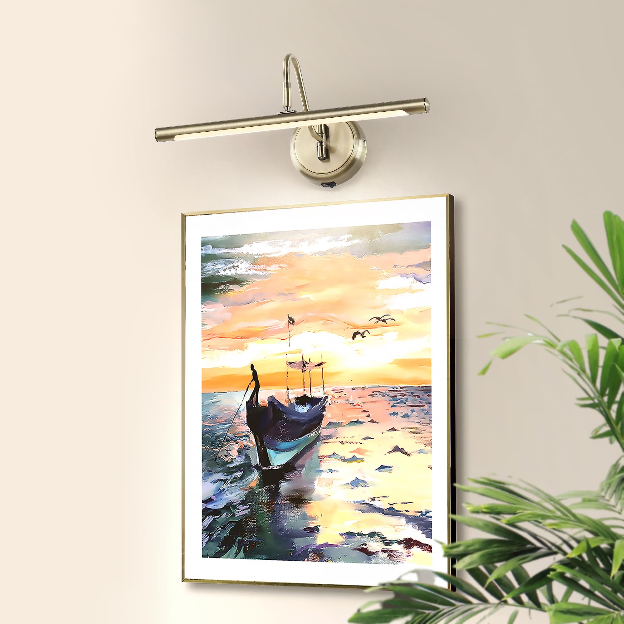 JOOSENLUX Modern Wall Lights - Battery Operated Antique Bronze Wireless Picture Lighting (16.5 Inch) - Dimmable Under Cabinet Lights for Kitchen with Swing Arm - CRI95+ Wall Sconce for Canvas Art & Home Decor | Perfect for Gallery Walls, Bedroom Accent Lighting & Kitchen Task Illumination