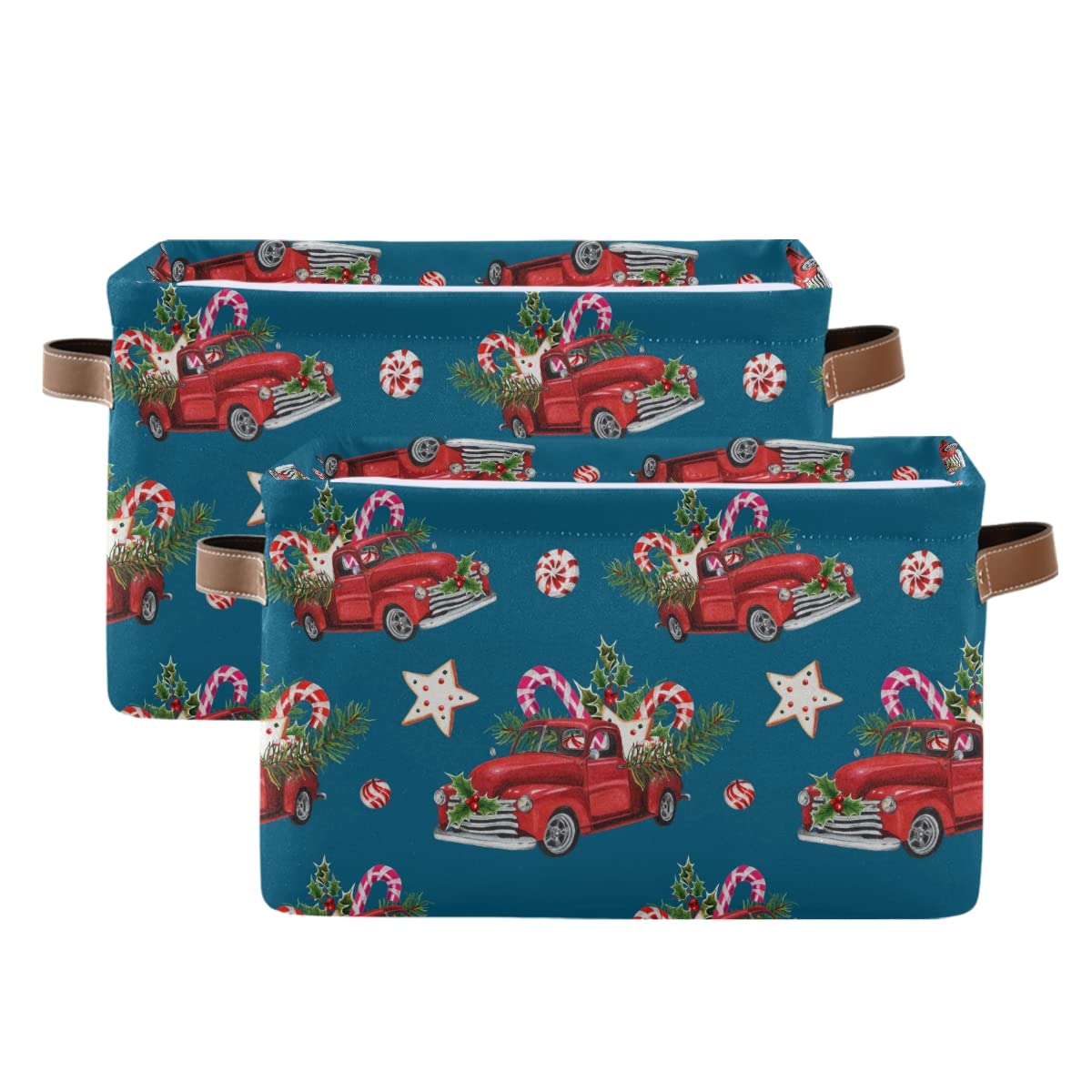Christmas Toy Model Truck Collapsible Storage Bin - Waterproof Canvas Rectangle Basket with Handles for Nursery Toys, Books & Home Organization | Perfect for Closet Shelves, Bedroom, Living Room & Holiday Decor