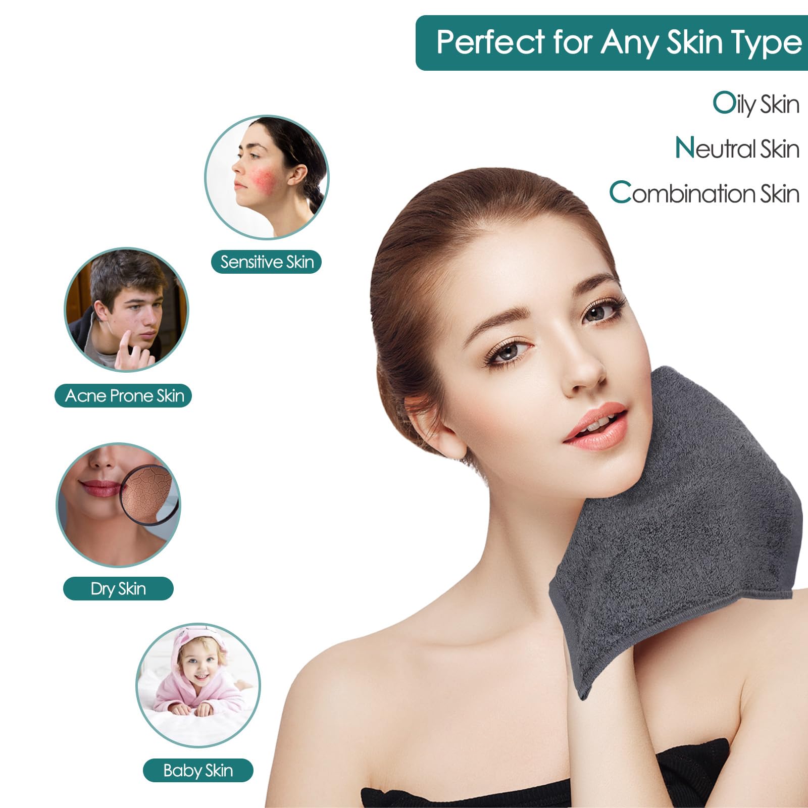 6 Pack Reusable Makeup Remover Washcloths | 13x13 Inch Soft Face & Body Towels | Gentle on Sensitive Skin | Quick-Dry Facial Cleaning Cloths for Daily Skincare & Travel