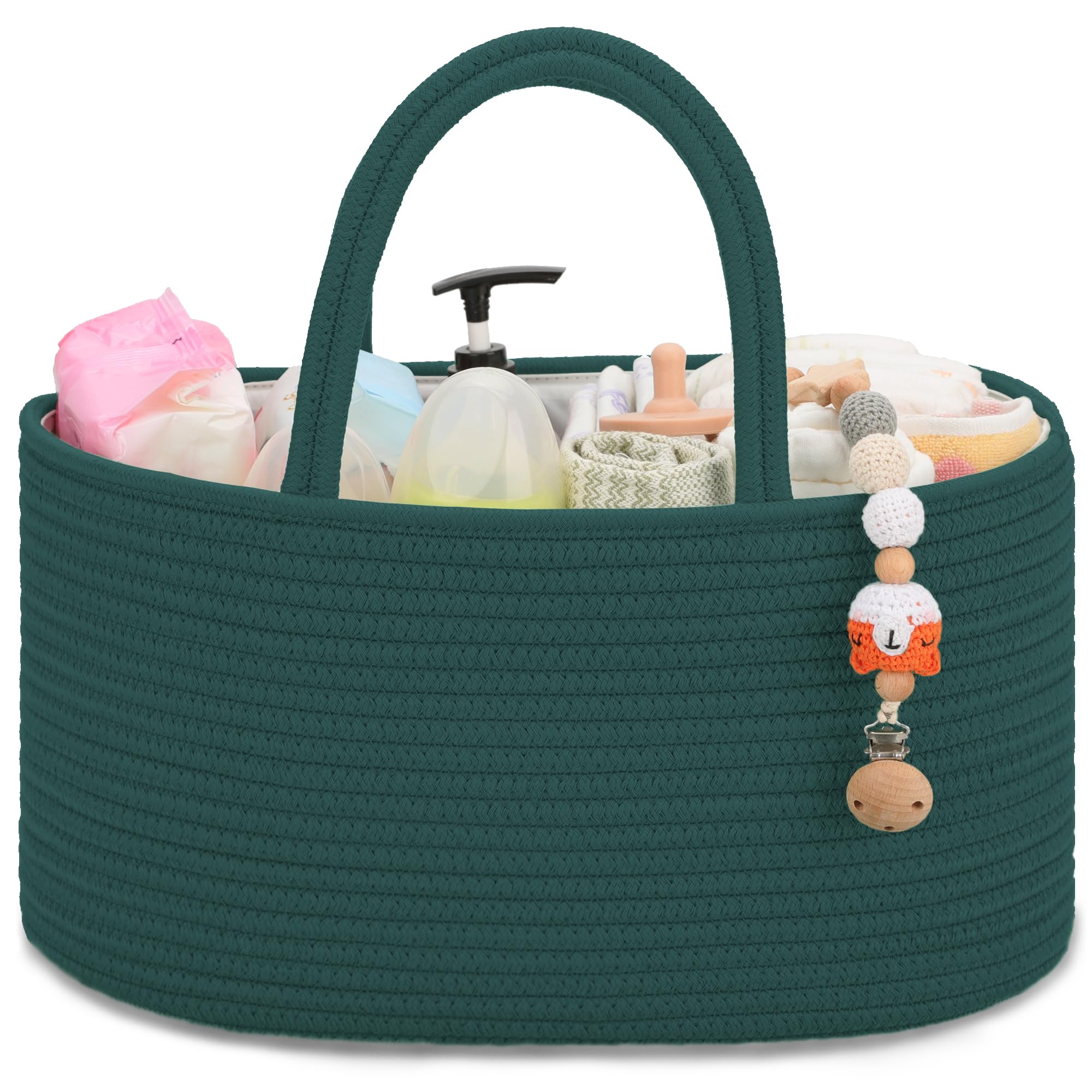 COMSE Baby Diaper Caddy Organizer - Portable Diaper Basket with Dividers, Baby Car Organizer & Changing Station - Perfect for Nursery, Travel & Baby Shower Gifts (Dark Green) - Essential Newborn Registry Must Have for Diaper Storage & Organization