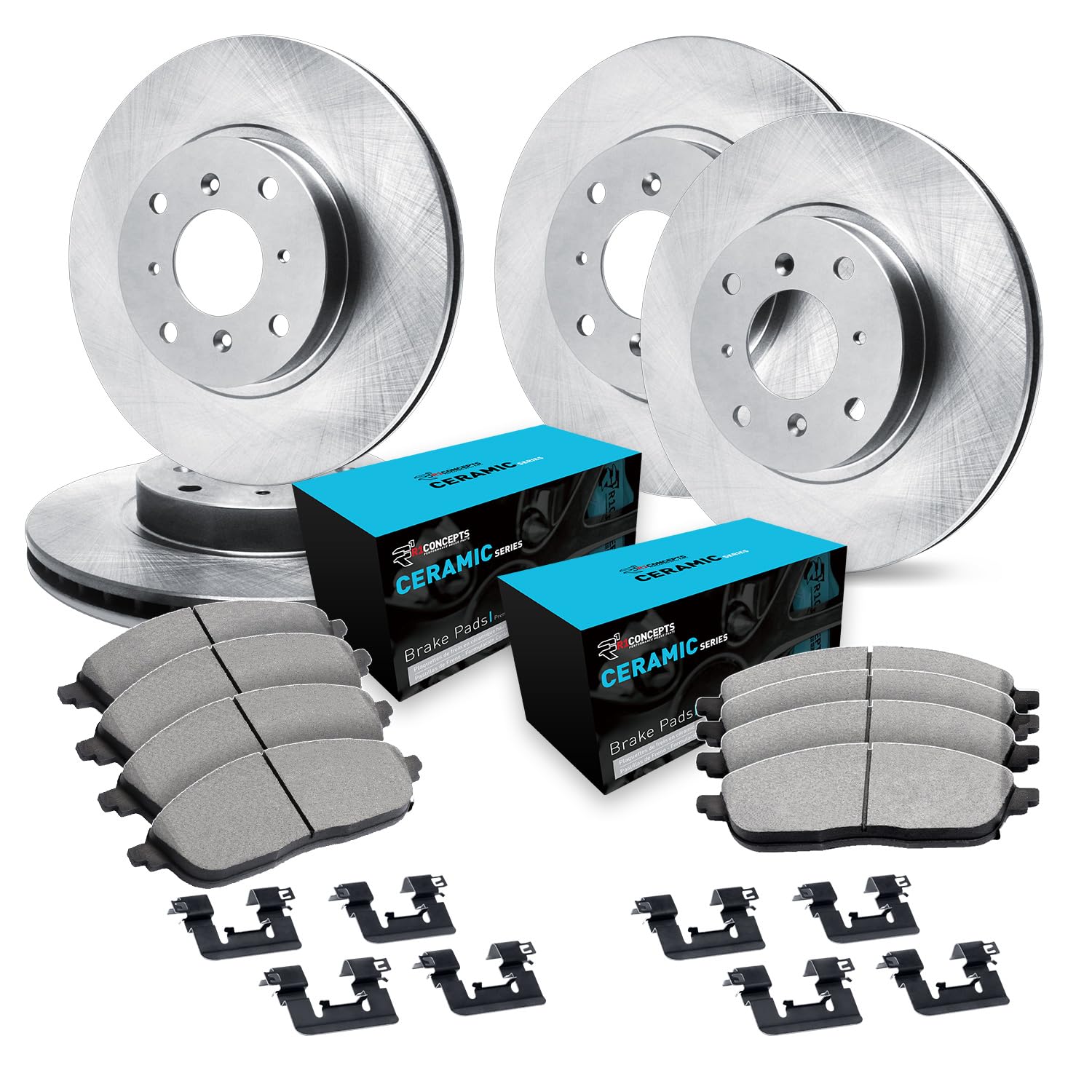 R1 Concepts Complete Front & Rear Brake Kit - Ceramic Brake Pads & Rotors with Hardware - Fits 1987-1988 Mercury Cougar | Smooth Stopping Power for Daily Driving & Performance Cars