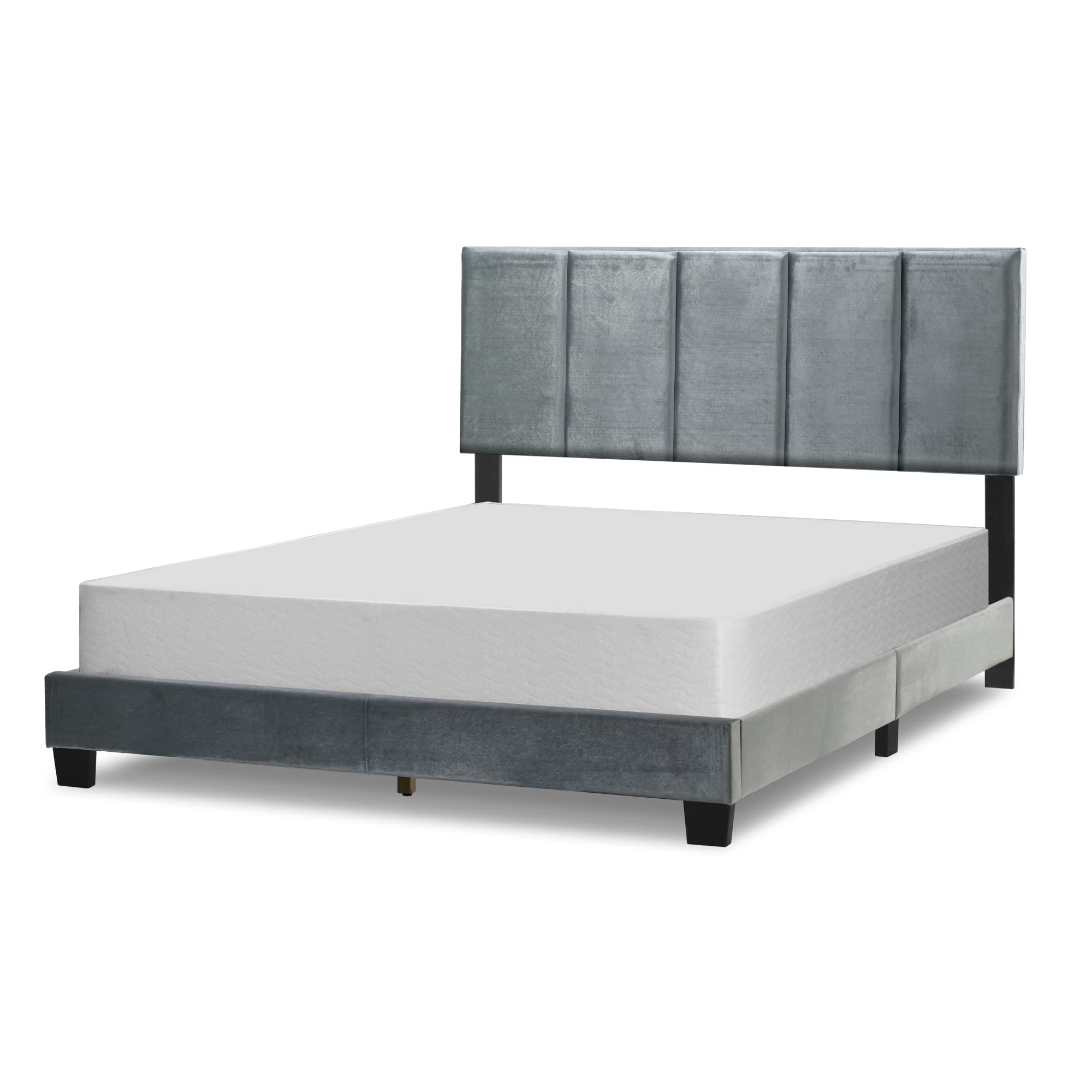 Luxury Arty Silver Grey Velvet Queen Bed with Elegant Line Stitch Tufting - Perfect for Modern Bedroom Decor & Master Suite Upgrade
