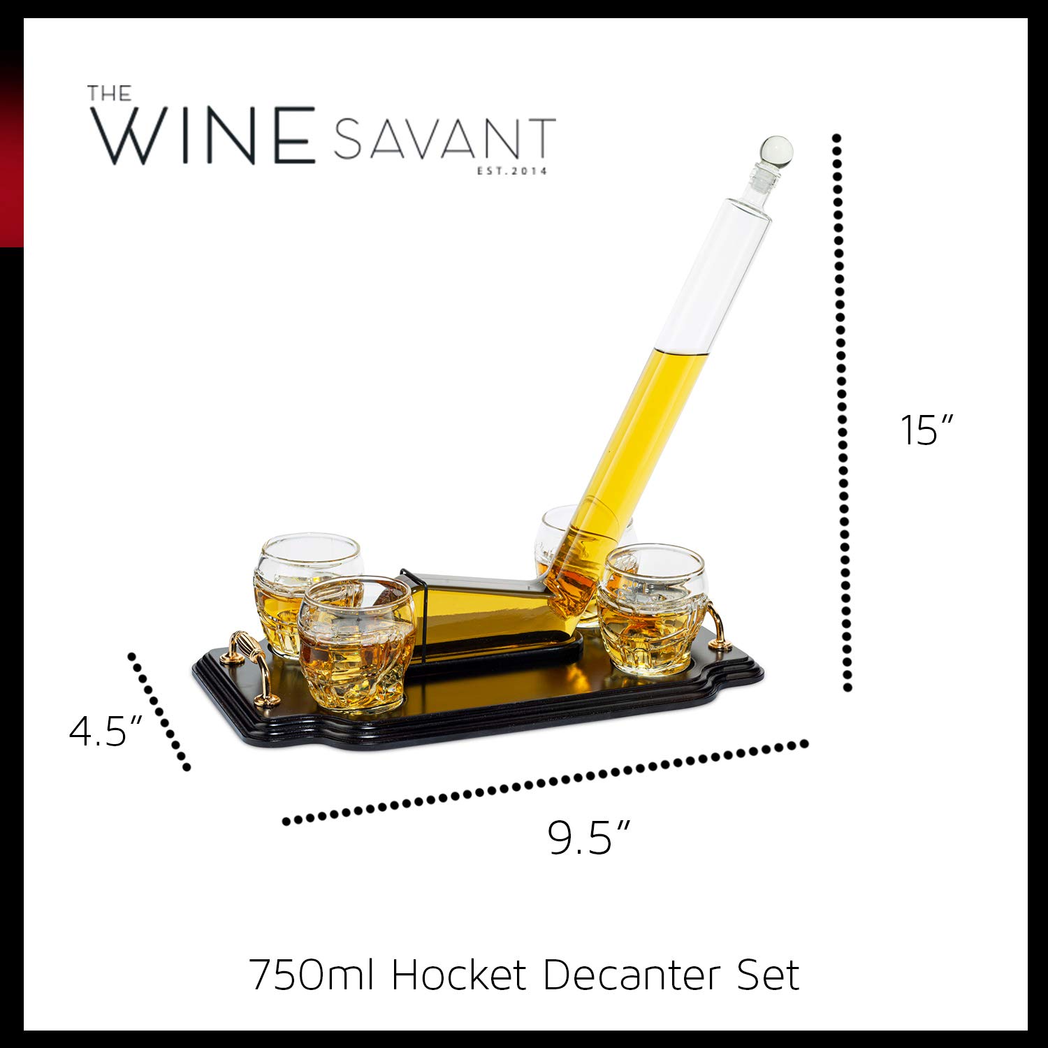 Premium Ice Hockey Whiskey Decanter Set with 4 Helmet-Shaped Glasses – 750ml Crystal Decanter & 8oz Whiskey Tumblers – Perfect Gift for Hockey Fans, Whiskey Lovers & Sports Enthusiasts – Great for Game Nights, Man Cave Decor & Father's Day Gifts by The Wine Savant