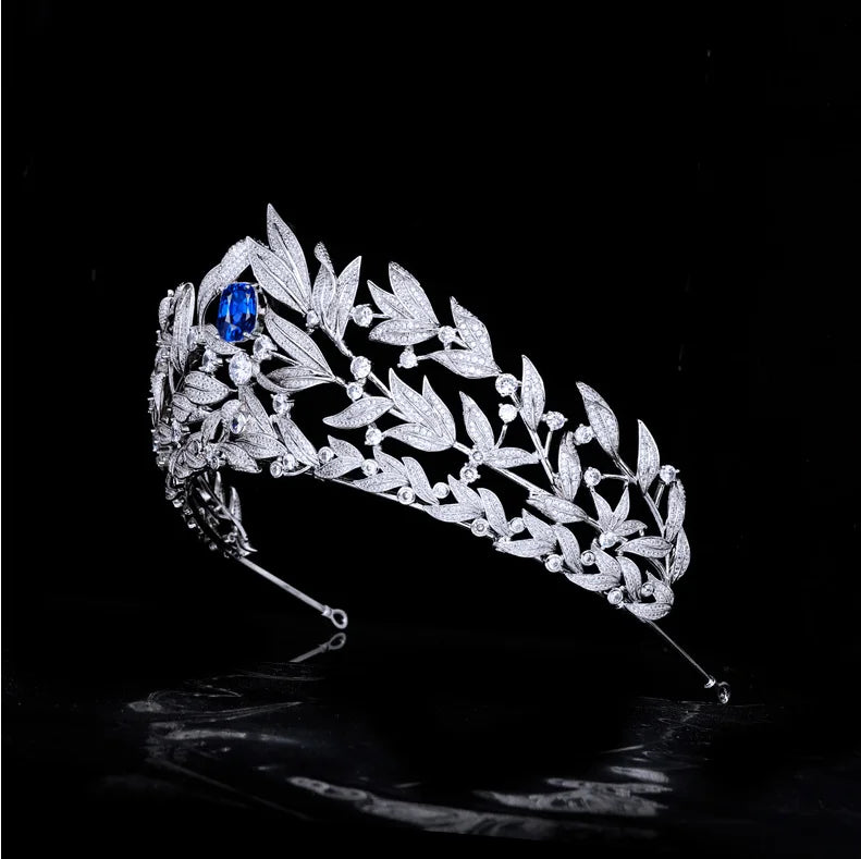 Luxury Platinum Plated Leaf Tiara with Cubic Zirconia - Elegant Bridal Crown for Weddings, Proms & Special Occasions | Perfect for Brides, Prom Queens & Pageant Winners