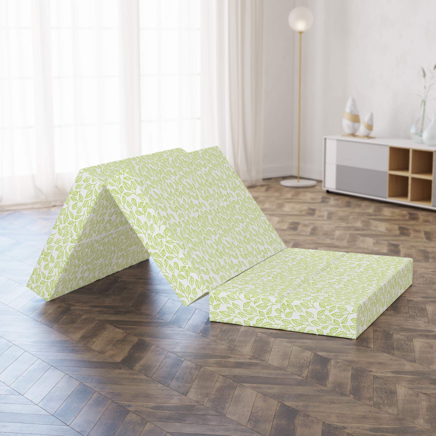 Ambesonne Foldable Mattress with Green Leaves & Branches Design, 74.8
