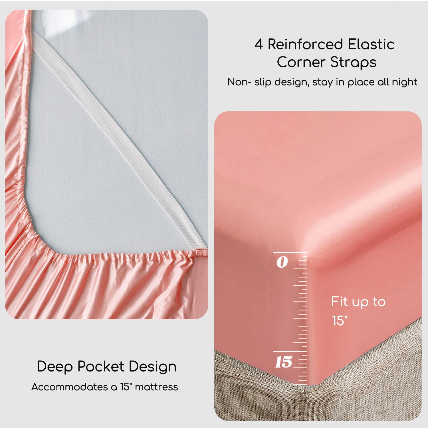 Luxury Satin Bed Sheets Set - King Size 4 Piece Silky Soft Bedding with 15