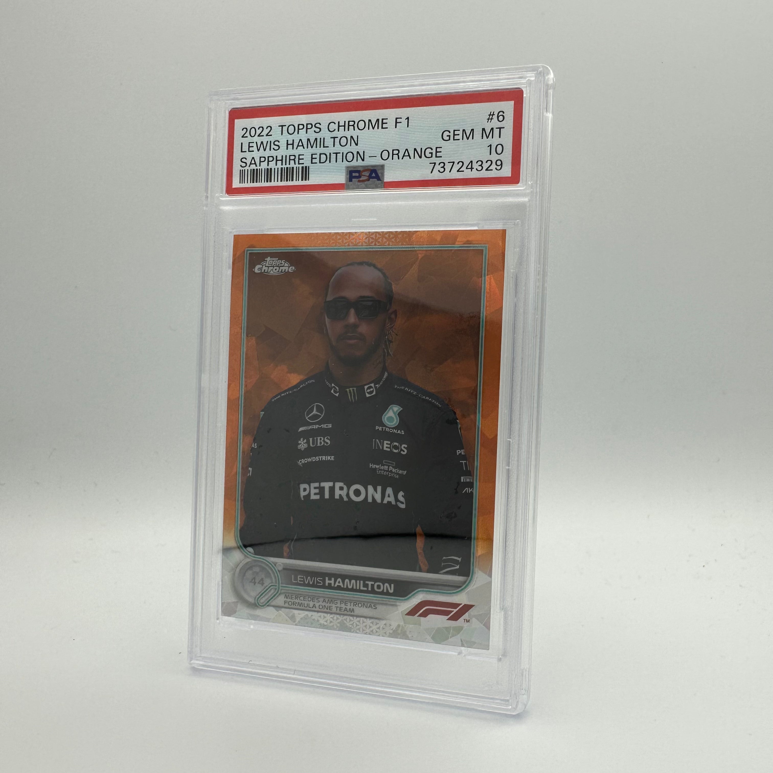 PSA 10 Graded 11/25 Lewis Hamilton #6 Sapphire Edition Orange - Rare F1 Trading Card for Collectors & Fans, Perfect for Display & Investment