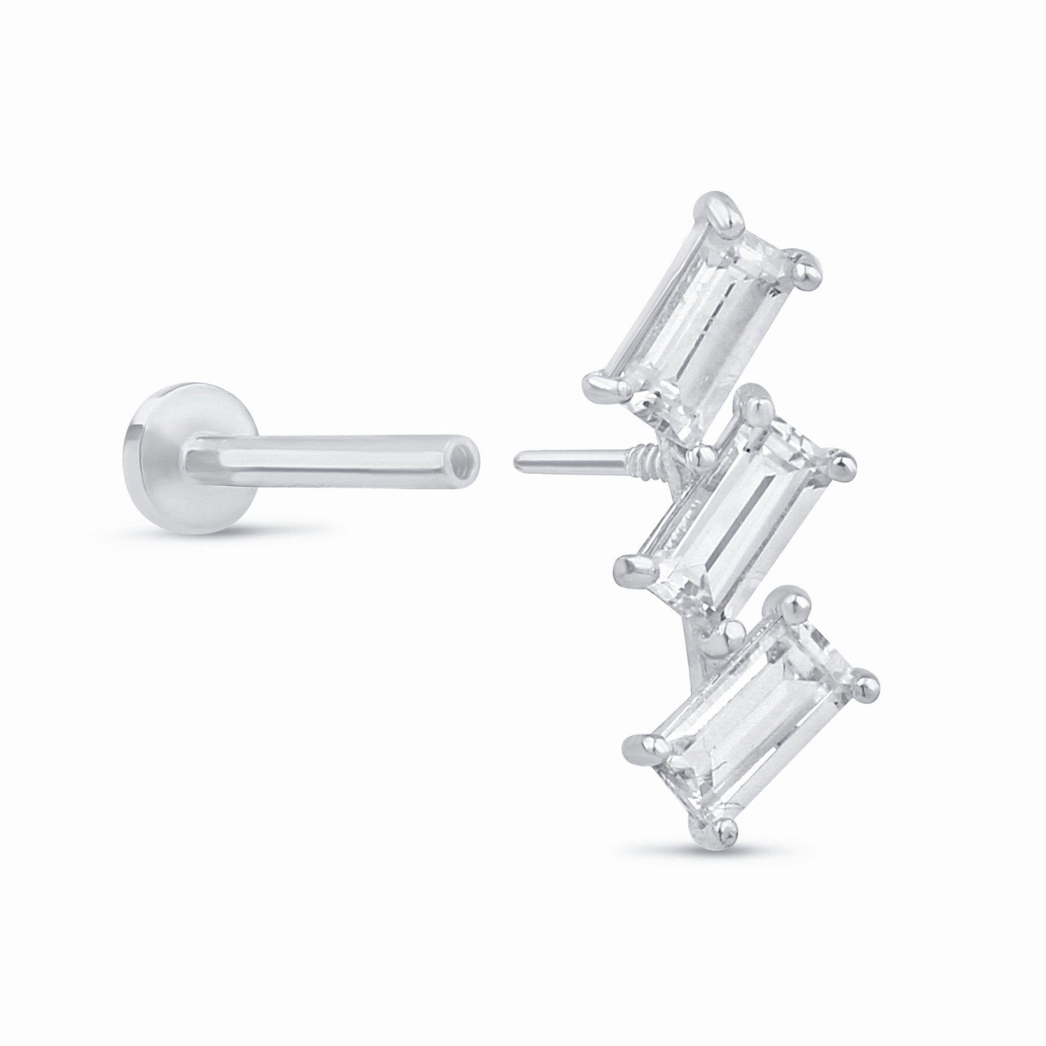 14K White Gold Baguette Cascade Flat Back Stud Earrings – Elegant & Durable for Daily Wear, Parties & Special Occasions