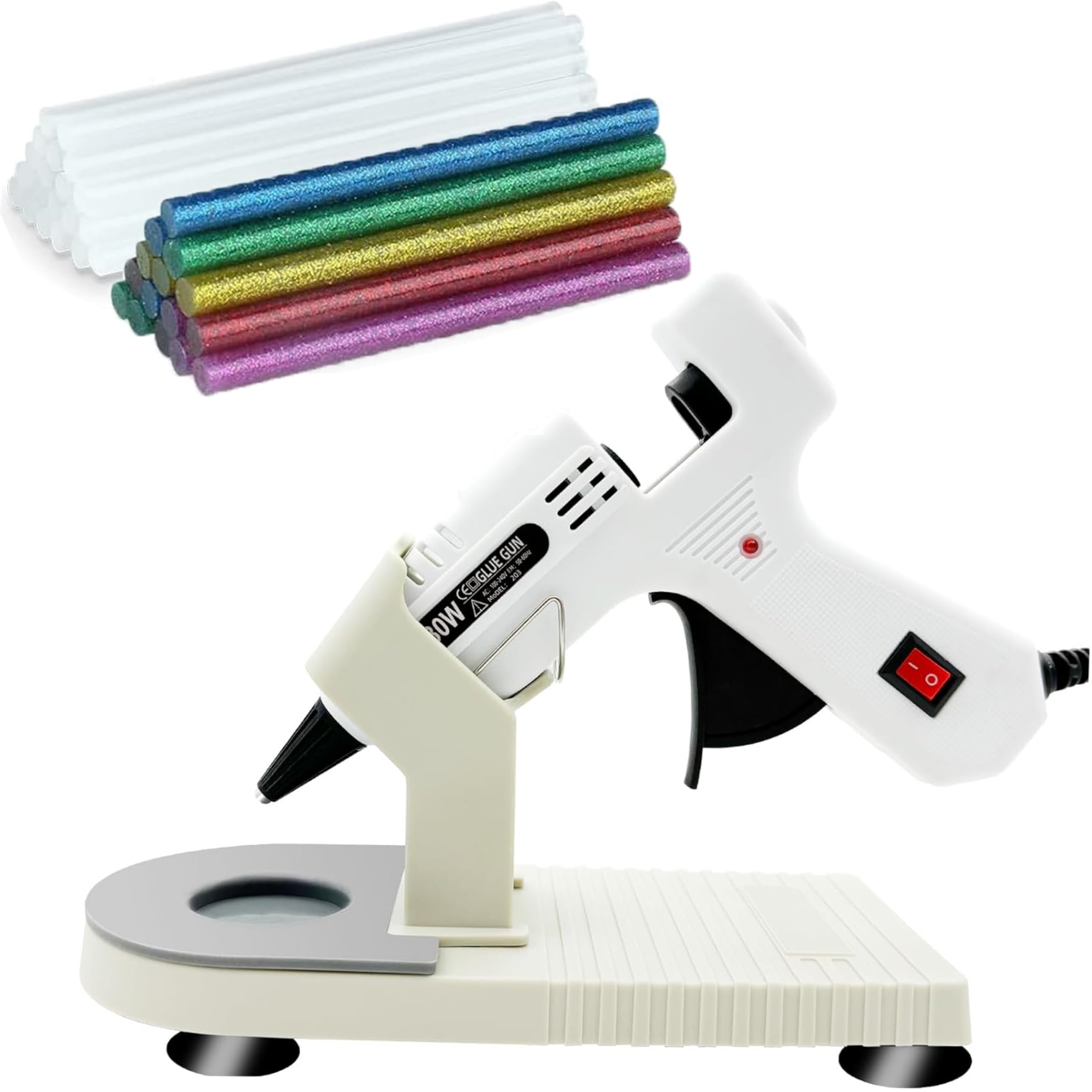 **Mini Hot Glue Gun Kit with 30 Colorful Glue Sticks & Silicone Mat – Perfect for Crafts, DIY Arts, School Projects, and Home Repairs – Includes Suction Cup Stand for Easy Use**