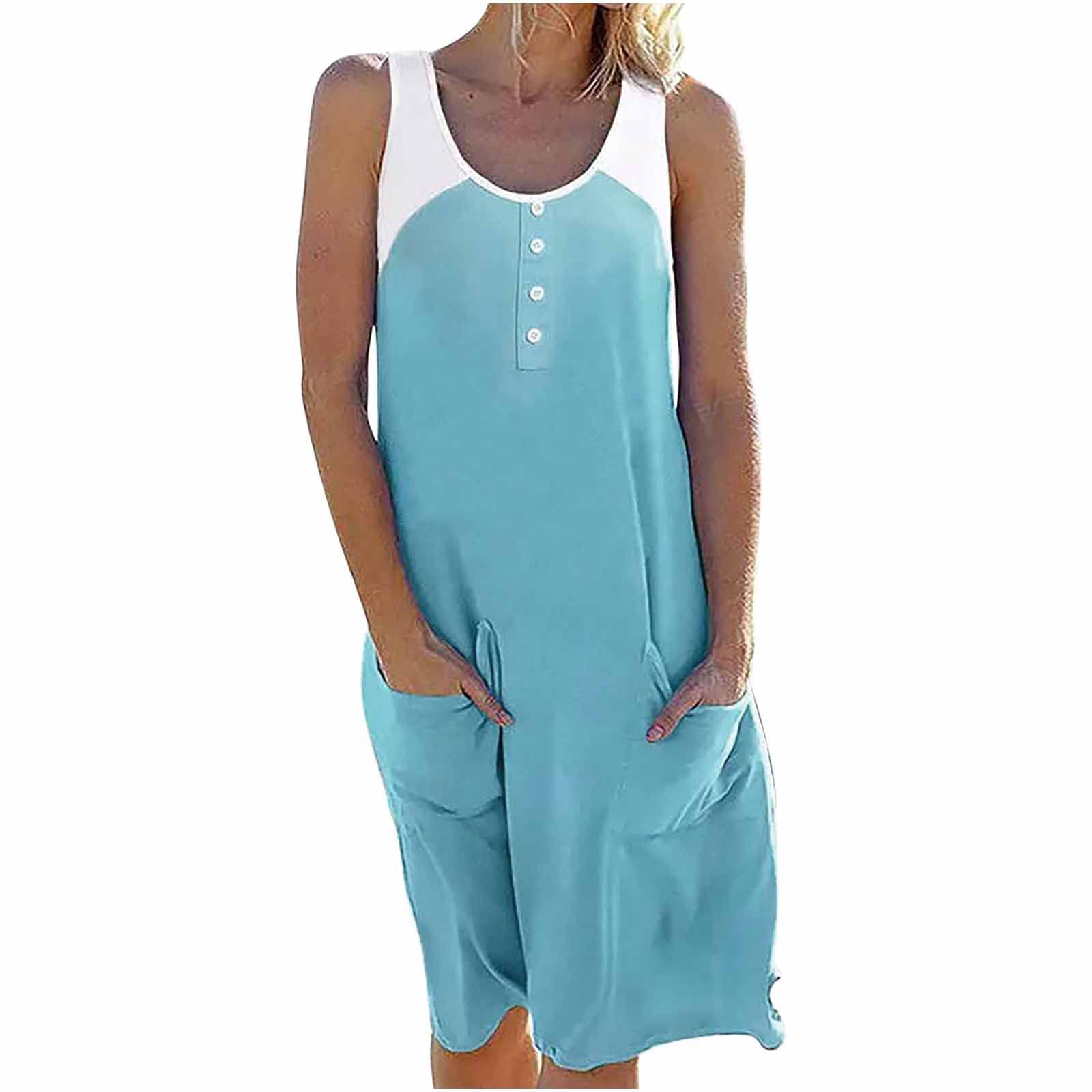 Women's Casual Summer Sundress - Sleeveless V-Neck Knee-Length Pleated Dress with Pockets, Floral Print & Faux Wrap Design for Beach, Vacation & Outdoor Activities