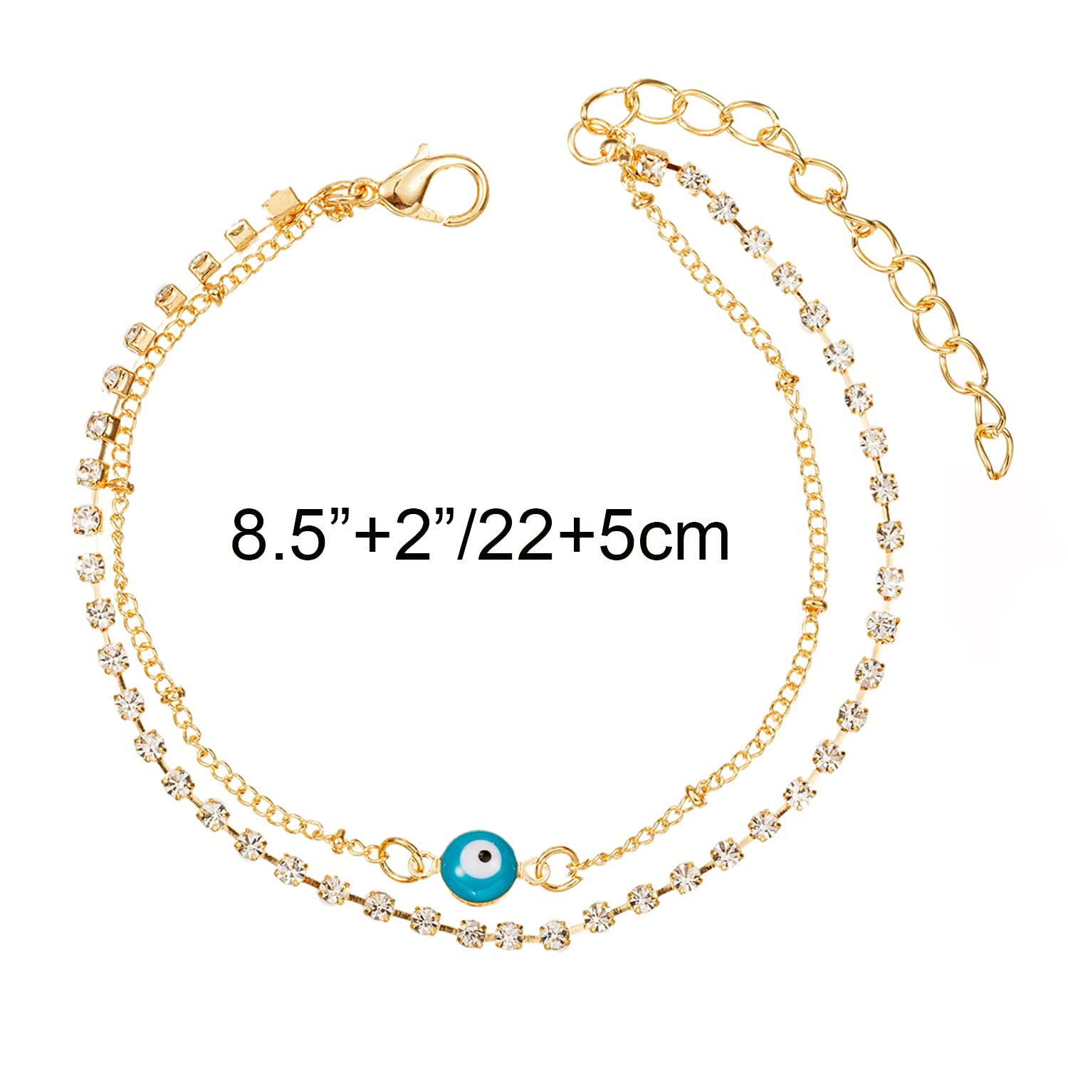 18K Gold Plated Women's Tennis Beaded Ankle Bracelet - Elegant Silver Chain Foot Jewelry for Casual Wear, Beach Vacation & Special Occasions