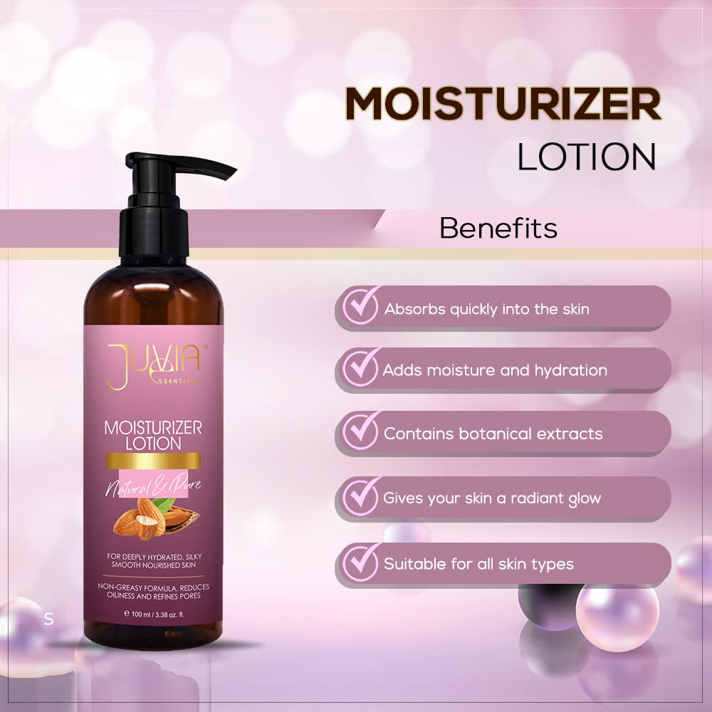 Juvia Essentials Hydrating Moisturizer Lotion 100ml - 2 Pack Skincare Set for Dry & Sensitive Skin | Daily Face & Body Moisturizer for Women & Men | Perfect for Home, Office & Travel Use