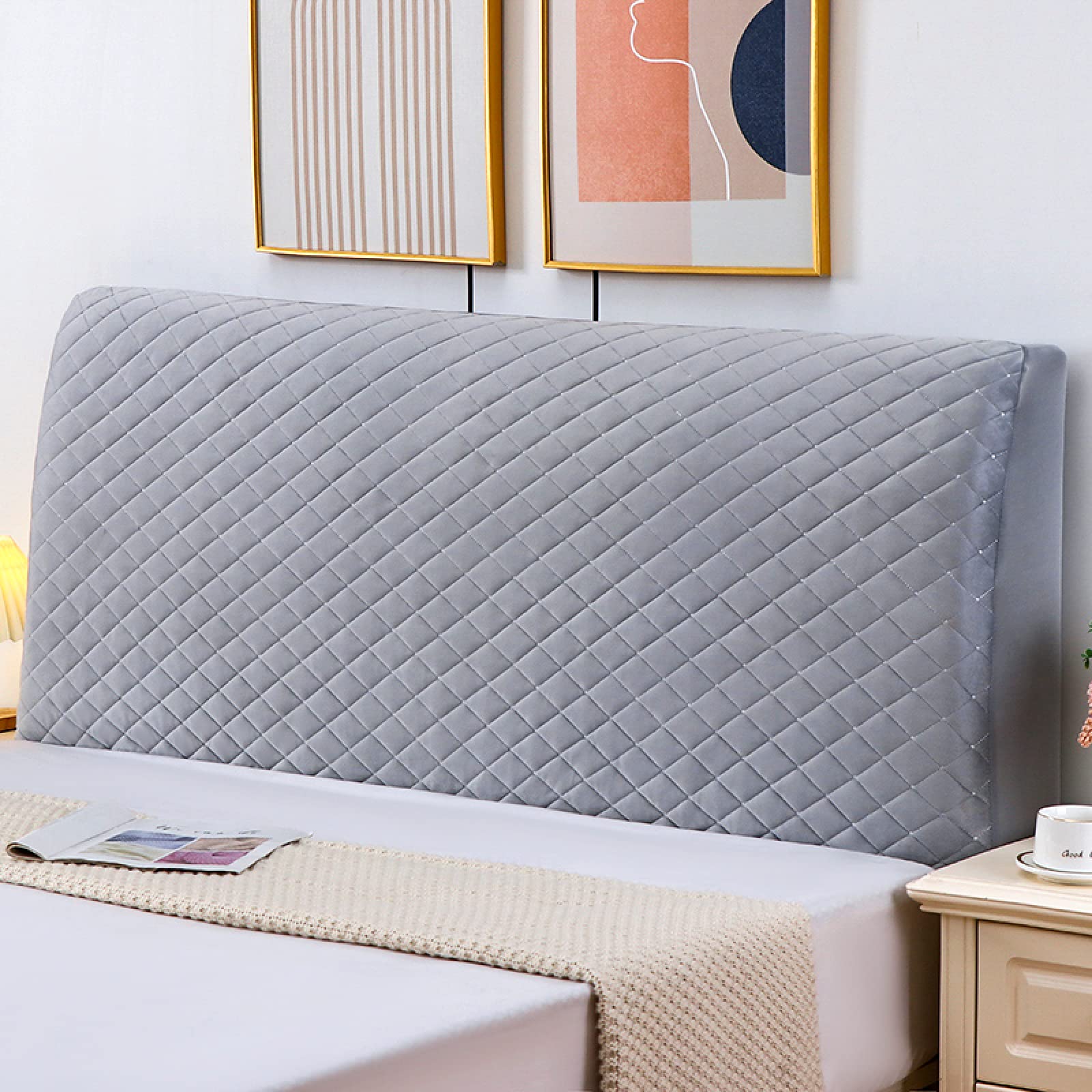 Velvet Bed Headboard Cover Slipcover - Dustproof Protector for Queen, King, Double & Single Size Beds (4-200cm, Grey) | Fits Wood, Upholstered & Leather Headboards | Perfect for Bedroom Decor & Furniture Protection