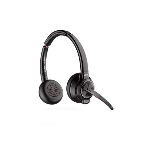 Plantronics SAVI 8200 Series W8220-M Wireless DECT Headset with HL10 Straight Plug Lifter - Certified for Skype for Business & Microsoft Teams | Noise-Canceling Office Headset for Professionals, Call Centers & Remote Work