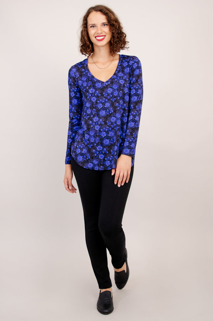 Jackie Long Sleeve Top with Snow Flower and Bamboo Print - Women's Fashion Blouse for Casual Wear & Office Outfits - Final Sale