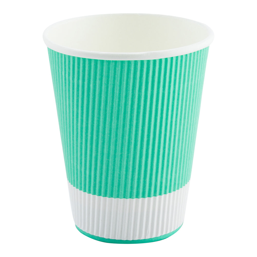 12 oz Eco-Friendly Light Green Paper Coffee Cups with Ripple Wall Design - 3.5