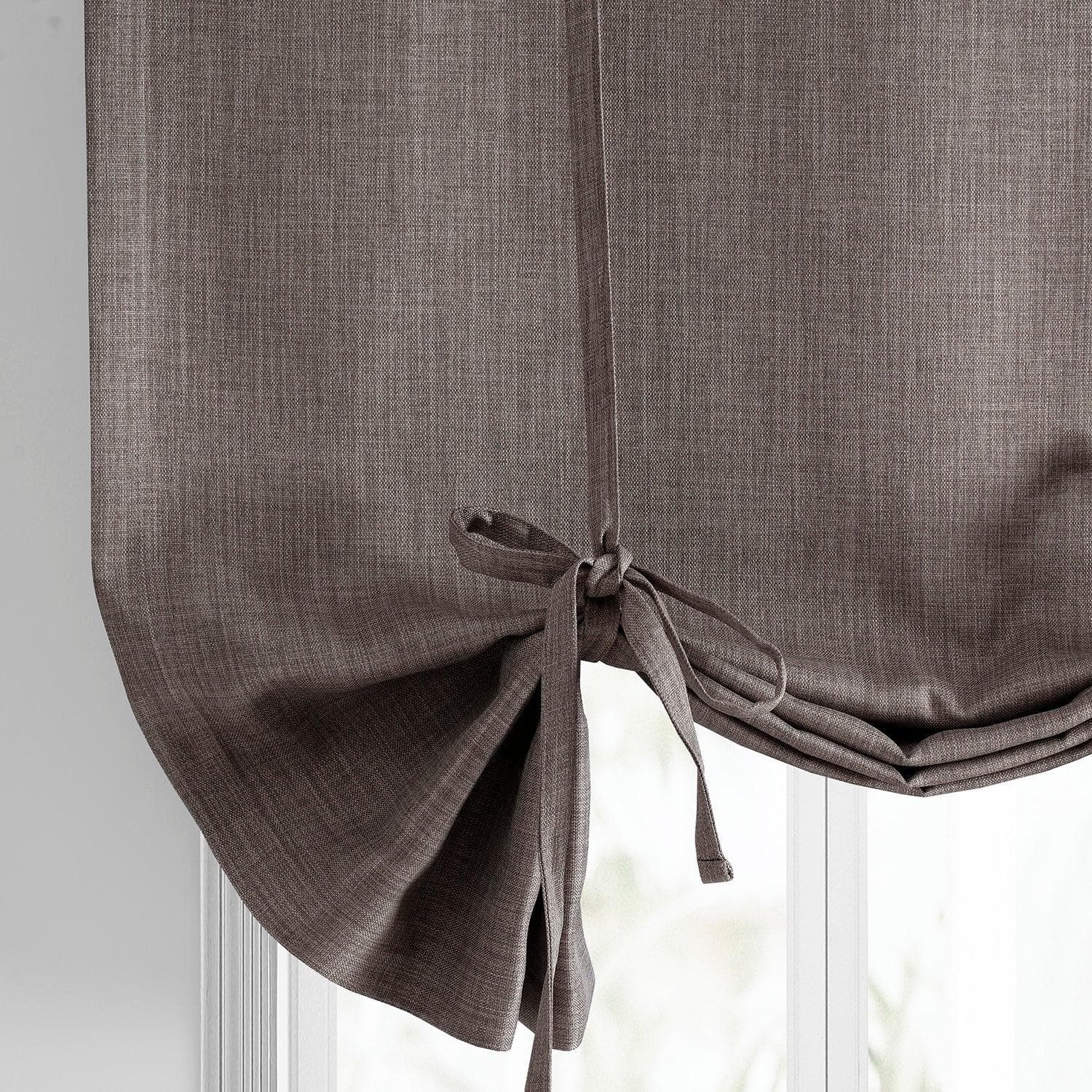 Blackout Window Curtains - Mink Textured Faux Linen Tie-Up Shades for Bedroom & Living Room - Light Blocking & Privacy Window Treatment for Home Decor