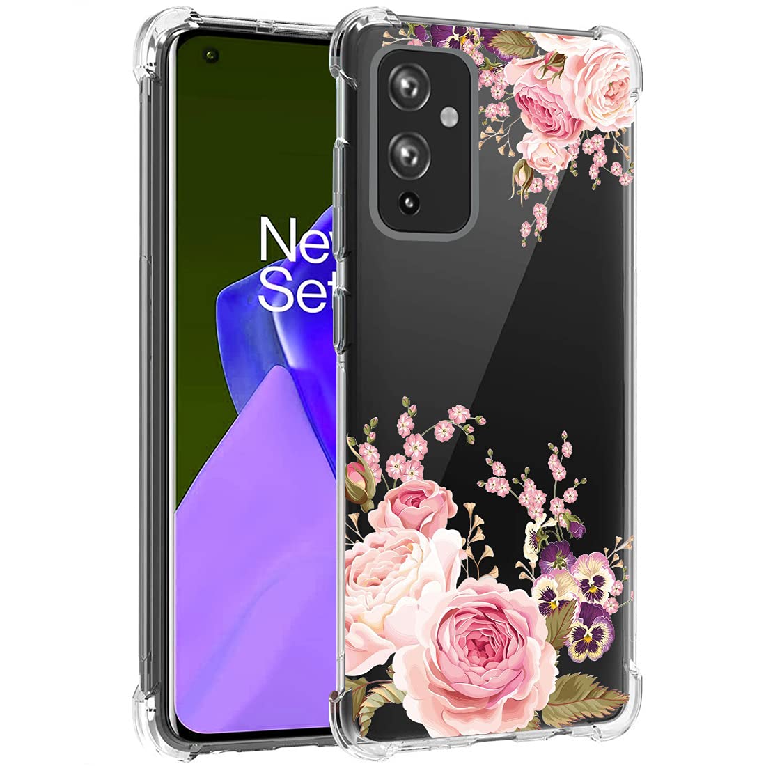 OnePlus 9 Phone Case for Women - Slim Shockproof Clear Floral TPU Protective Cover (Rose Flower) | Perfect for Everyday Use, Work & Travel