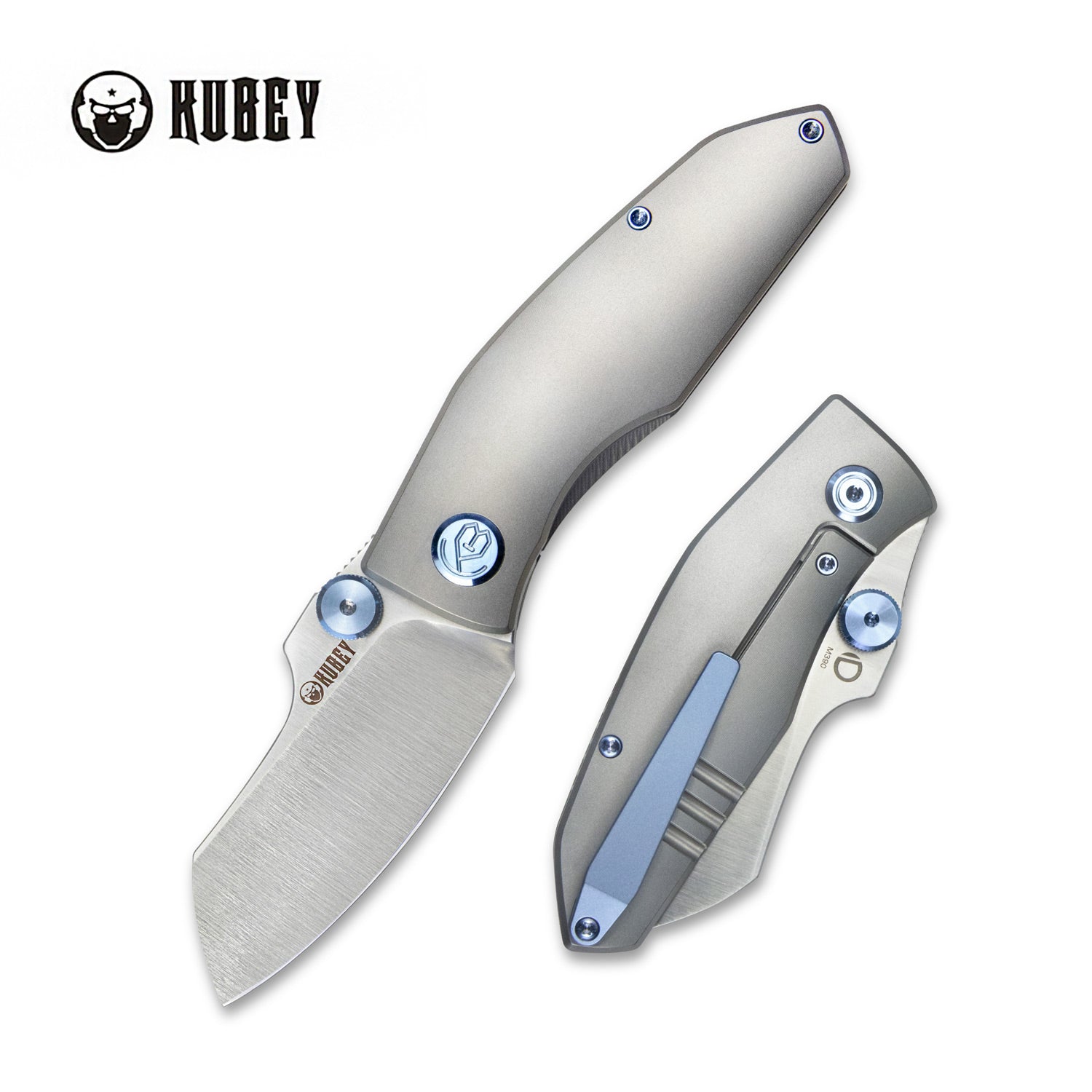 Kubey Monsterdog Frame Lock Folding Knife - M390 Steel Blade, Titanium Handle, Dual Thumb Studs, 2.95