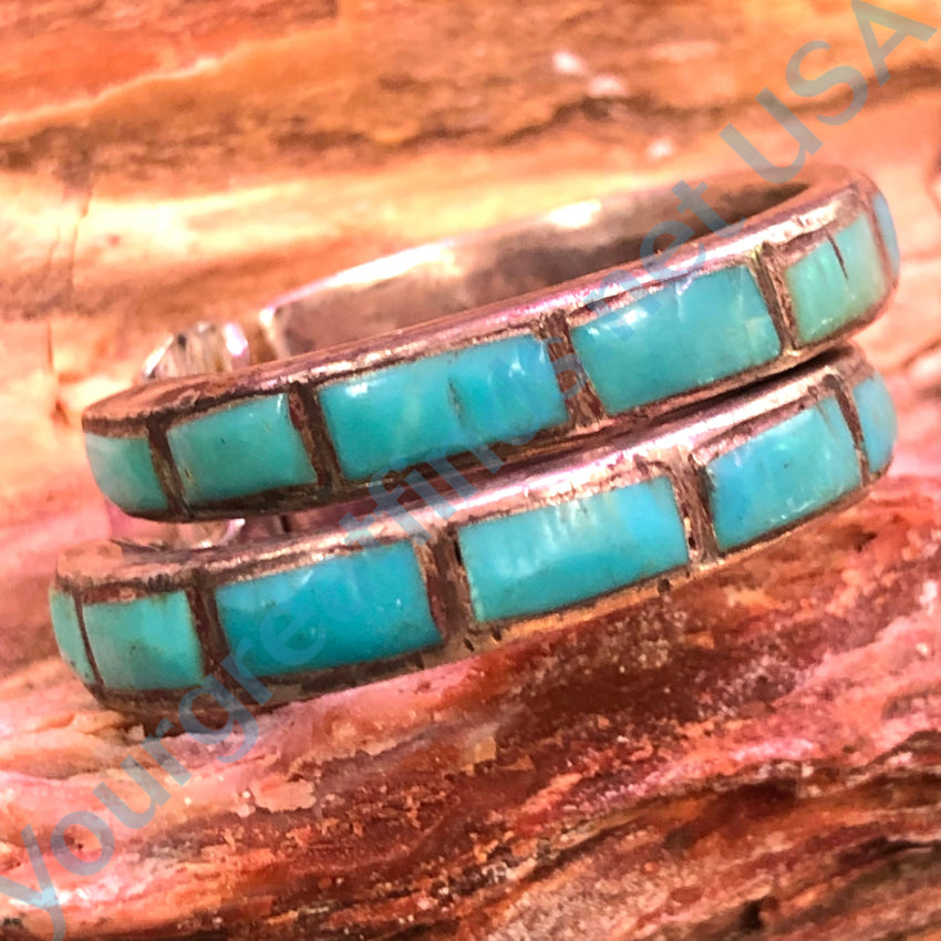 Vintage Hopi Sterling Silver & Turquoise Inlay Clip-On Hoop Earrings – Handmade Native American Jewelry for Women – Perfect for Casual Wear, Festivals, and Special Occasions