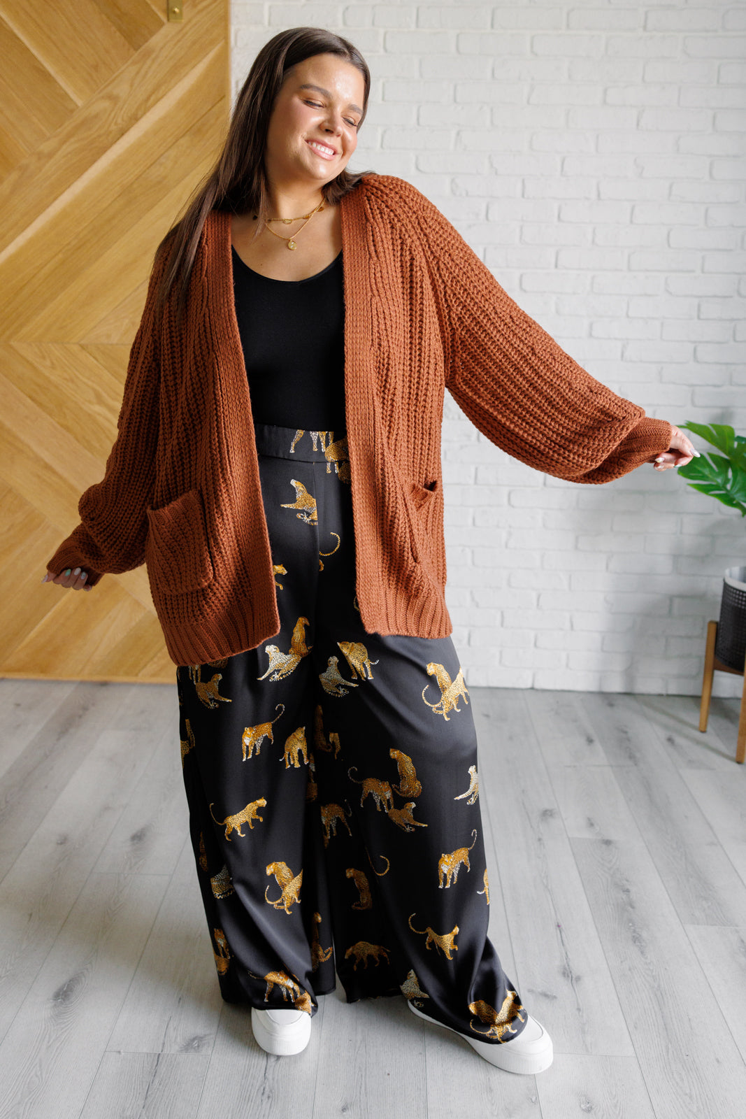Legendary Leopard Print Satin Wide Leg Pants - Women's High Waist Lounge Pants for Casual Wear, Yoga & Home Comfort