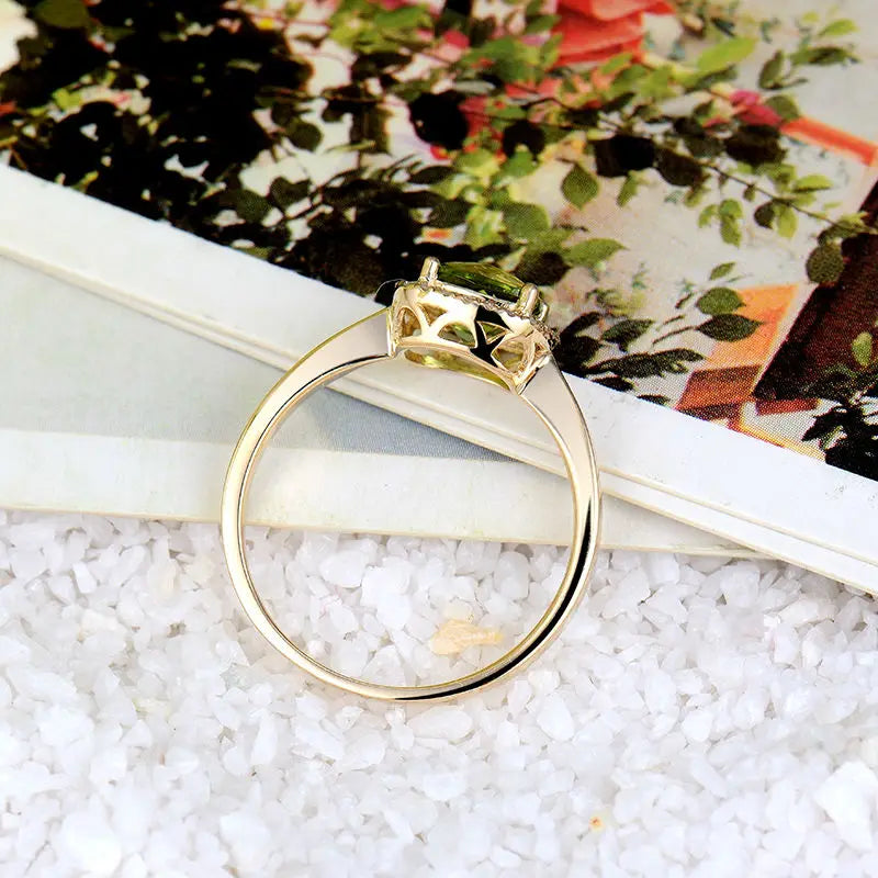 14K Yellow Gold Cushion Cut Peridot Engagement Ring with Natural Diamond Accents 6x6mm - Perfect for Proposals, Anniversaries & Special Occasions