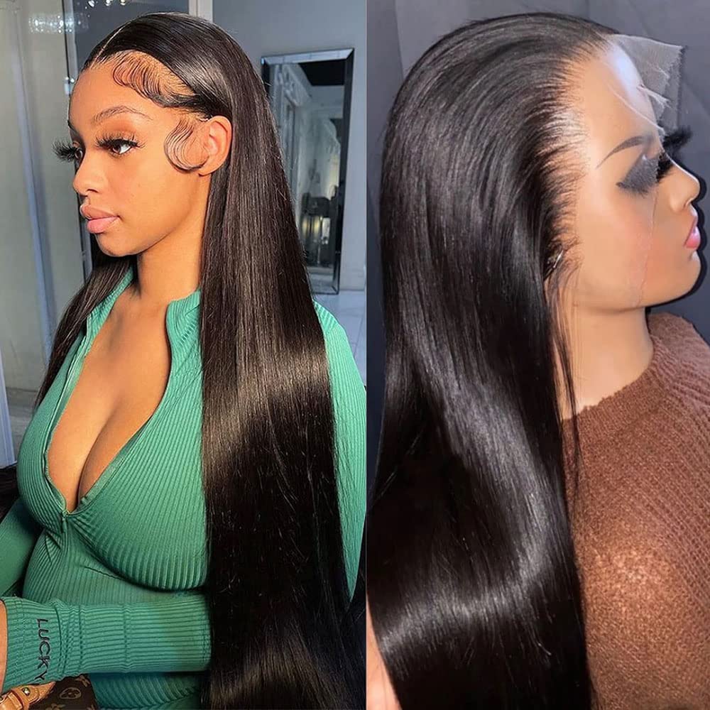 13x6 HD Straight Lace Front Wigs Human Hair - Transparent Lace Frontal Virgin Hair Wigs for Women with Baby Hair & Pre-Plucked Hairline - Glueless 150% Density 30 Inch - Perfect for Daily Wear, Cosplay, and Special Occasions