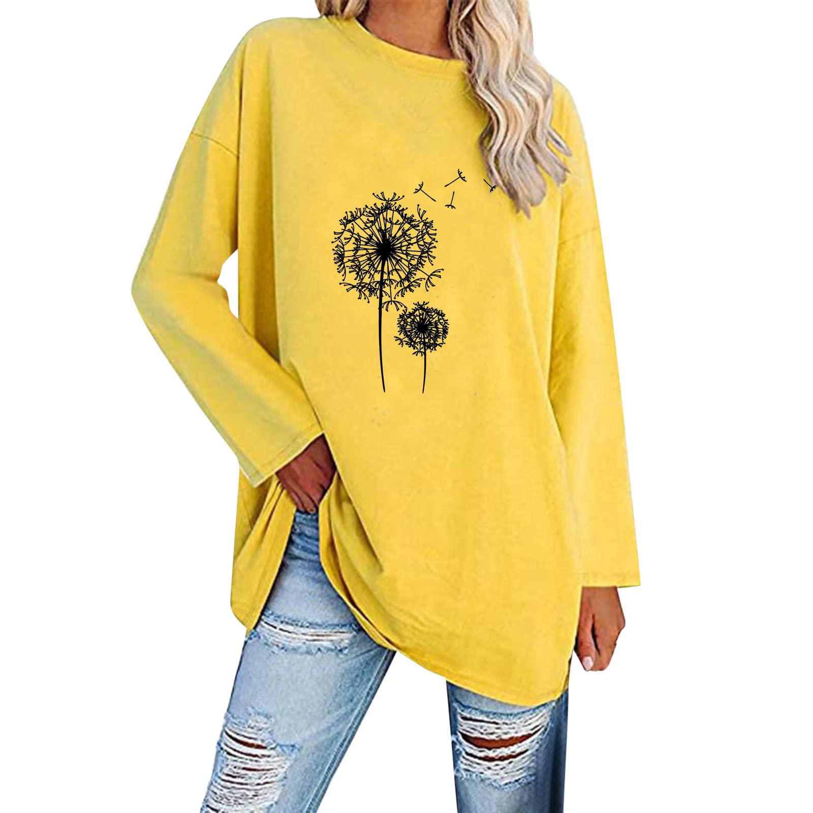 Women's Casual Long Sleeve Blouse - Loose Fit Stretch Round Neck Printed Top for Work & Everyday Wear | Comfortable Office & Weekend Outfit