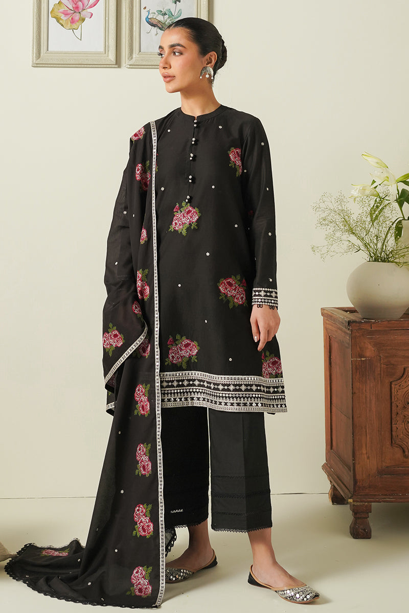 Midnight Melody 3 Piece Embroidered Lawn Suit - Elegant Pakistani Formal Wear for Weddings, Parties & Special Occasions
