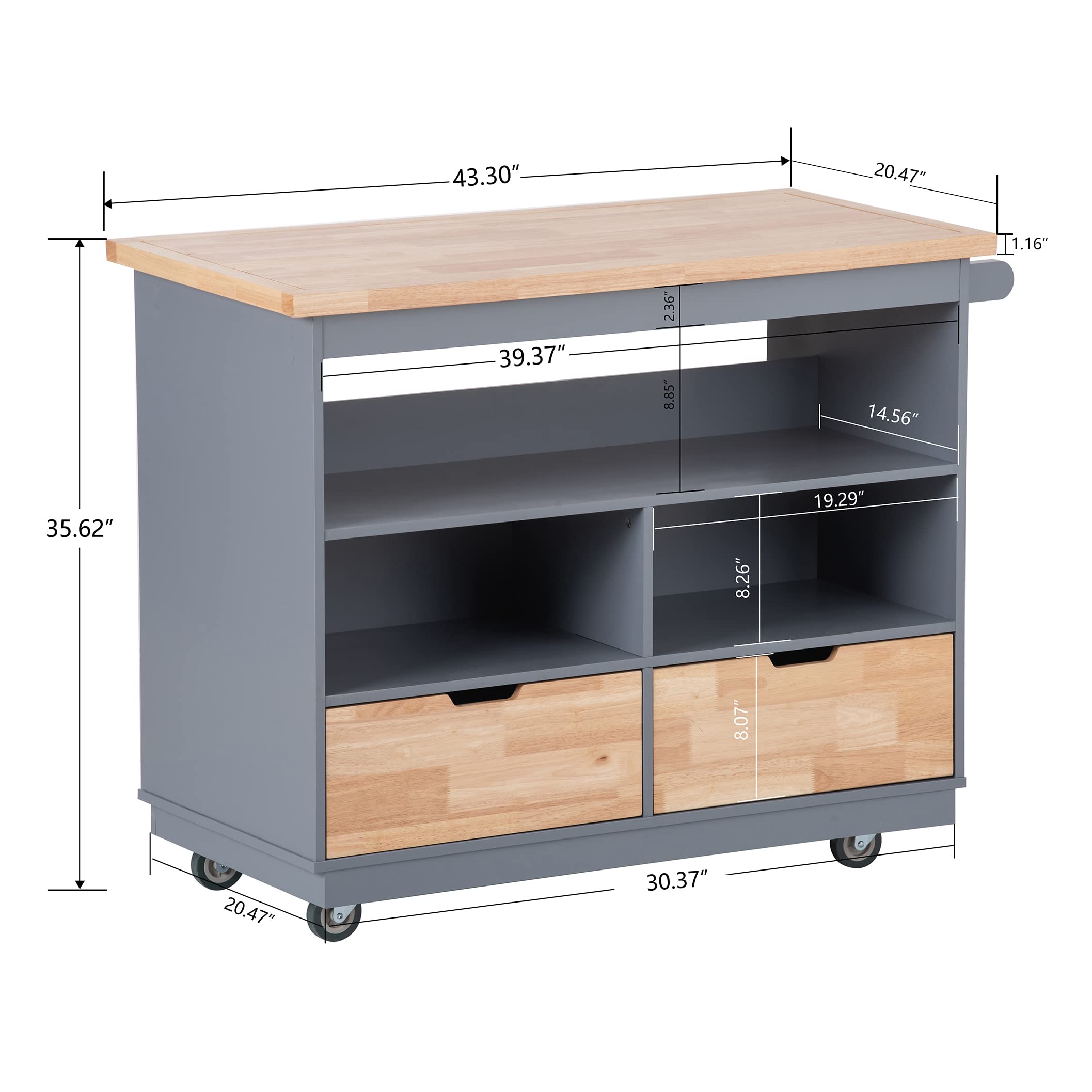 LZ LEISURE ZONE 46-Inch Blue Kitchen Island Cart with 2 Drawers & Shelves - Rolling Mobile Kitchen Storage Cabinet for Dining Room, Small Apartment & Food Prep Station - Perfect for Organizing Utensils, Cookware & Tableware