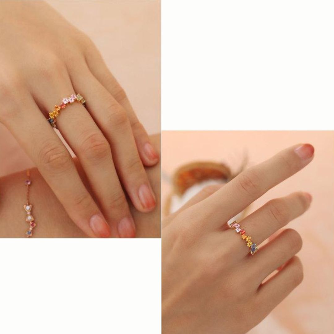 Multi Stone Eternity Stacking Rings for Women - 14K Gold Plated Wedding Band Set, Stackable Rings for Anniversary, Birthday Gift (Style A0035) | Perfect for Layering, Everyday Wear & Special Occasions
