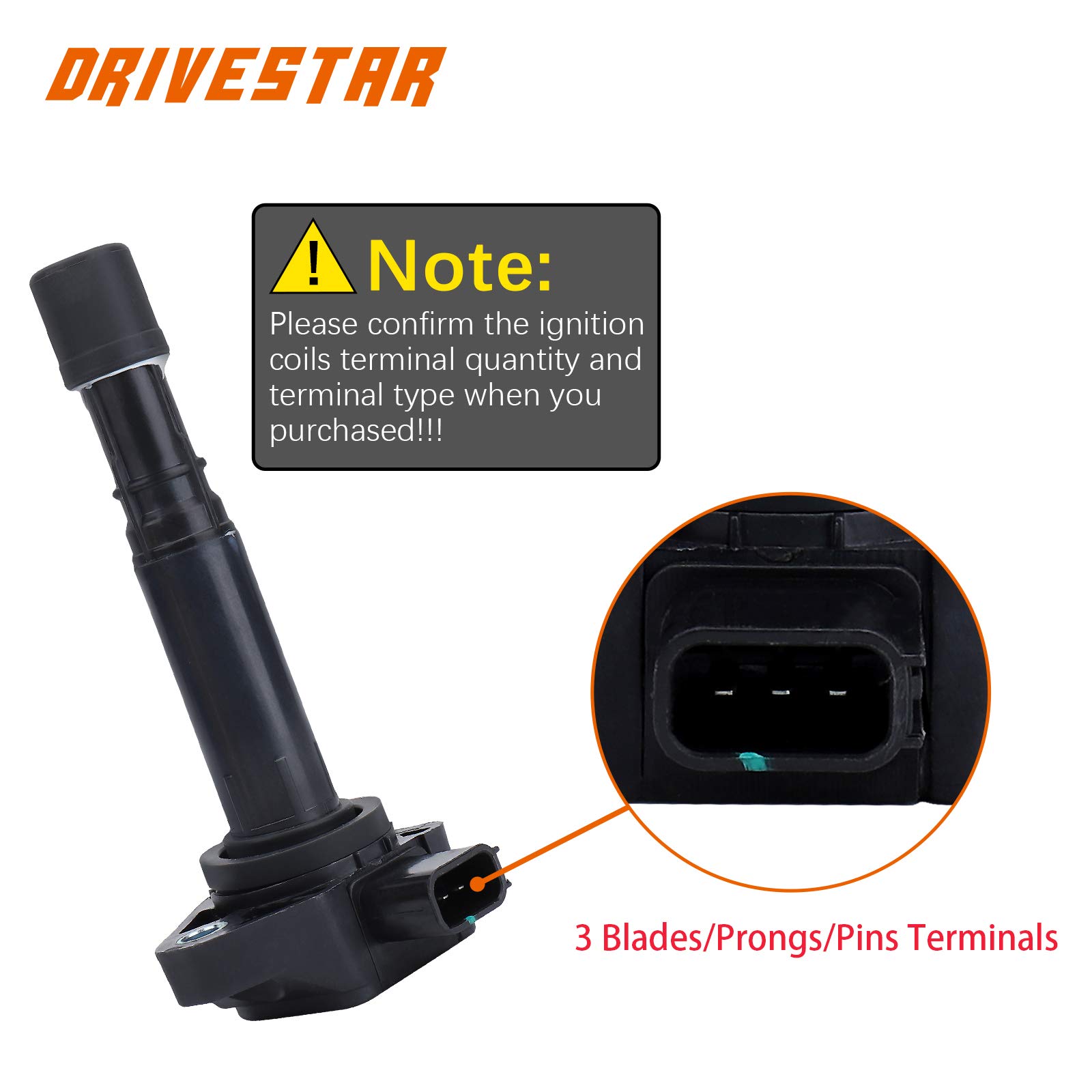 DRIVESTAR UF400 Ignition Coil Pack - Compatible with 2003-2005 Honda Pilot, 2006-2008 Ridgeline, 2001-2009 Acura MDX 3.5L 3.7L V6 - Set of 4 Replacement Coils - Direct Fit for C1460 UF-400 - Improves Engine Performance & Fuel Efficiency