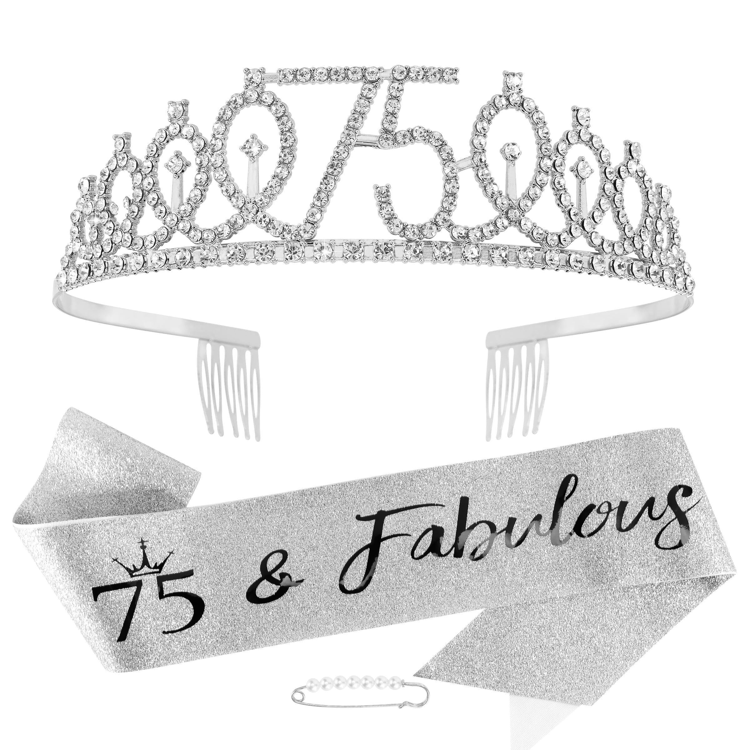 Vovii 75th Birthday Sash & Tiara Set - Elegant 75th Birthday Decorations for Women - Perfect 75th Birthday Gift Idea - Happy 75th Birthday Party Supplies - Great for Milestone Celebrations, Retirement Parties & Golden Anniversary Events