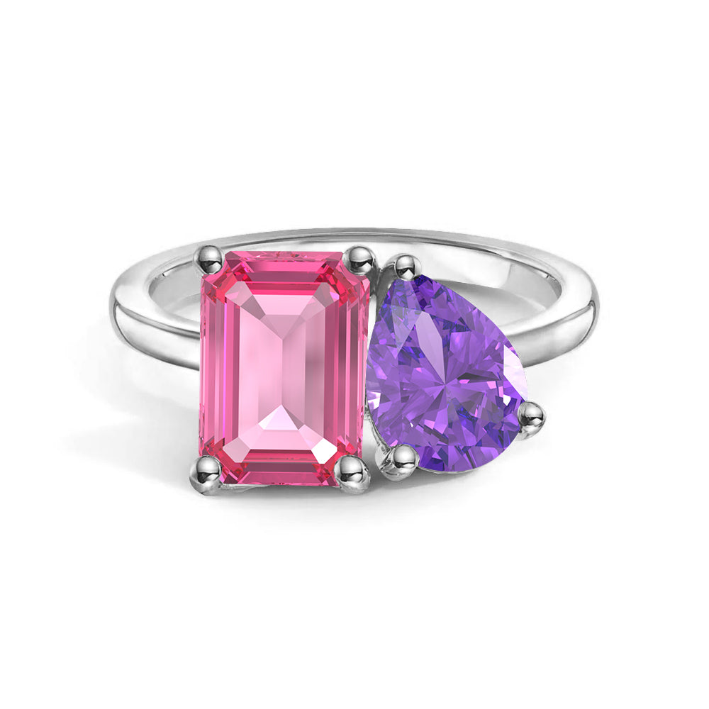 Personalized Pink Tourmaline Toi et Moi Ring - Custom Birthstone Anniversary Jewelry for Couples, Women's Romantic Gift for Valentine's Day, Engagement or Special Occasions