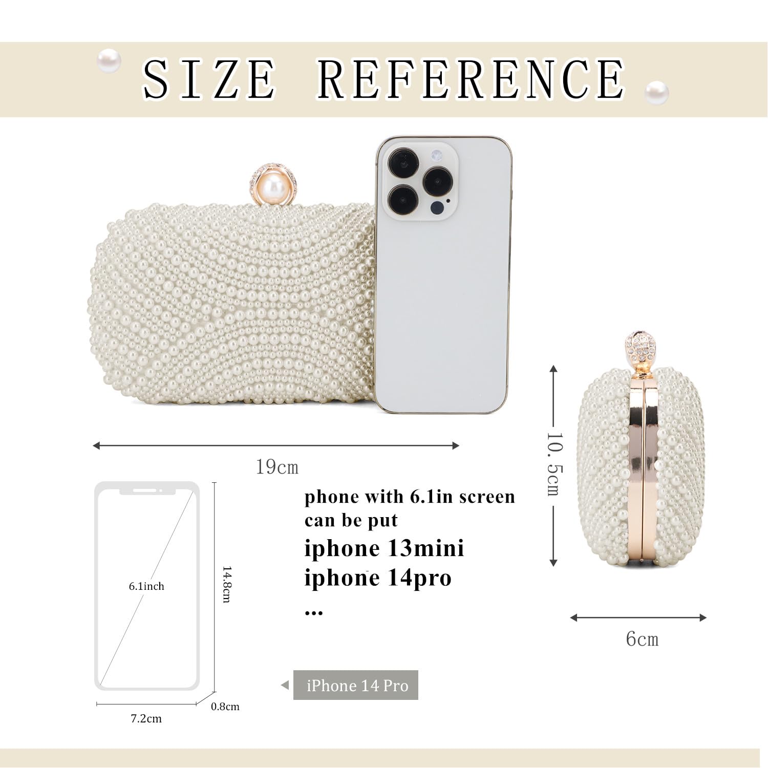 Elegant White Pearl Clutch Purse for Women - Wedding & Evening Party Handbag - Bride Pearl Clutch Wallet with Shiny Rhinestones | Perfect for Prom, Bridal Shower, Cocktail Parties & Formal Events