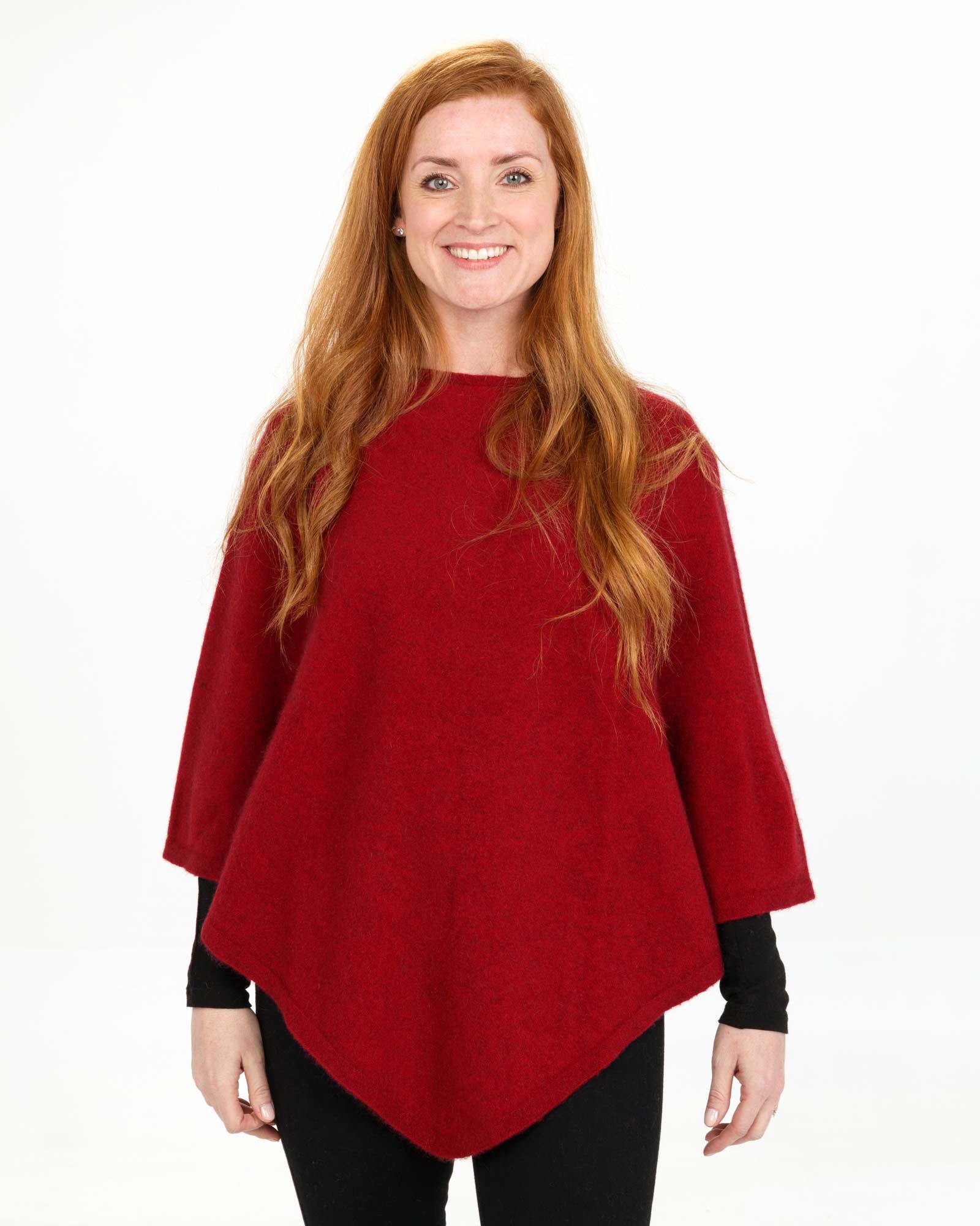 Berry Red Women's Poncho Cape - Soft Possum Merino Wool Blend - Cozy Winter Shawl Wrap for Outdoor & Casual Wear - NB698