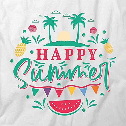 Happy Summer Graphic T-Shirt for Women & Men - Soft Cotton White Printed Tee - Casual Wear, Beach Vacation, Summer Outfits