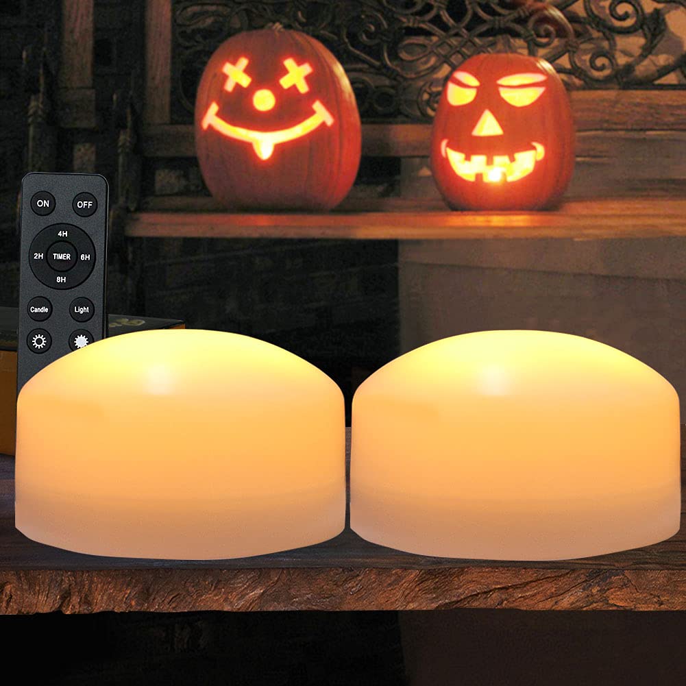 2-Pack Large Halloween Pumpkin Lights with Remote & Timer - Battery Operated White LED Jack-O-Lantern Decor for Indoor/Outdoor - Perfect for Tabletop, Porch, Yard & Party Halloween Decorations
