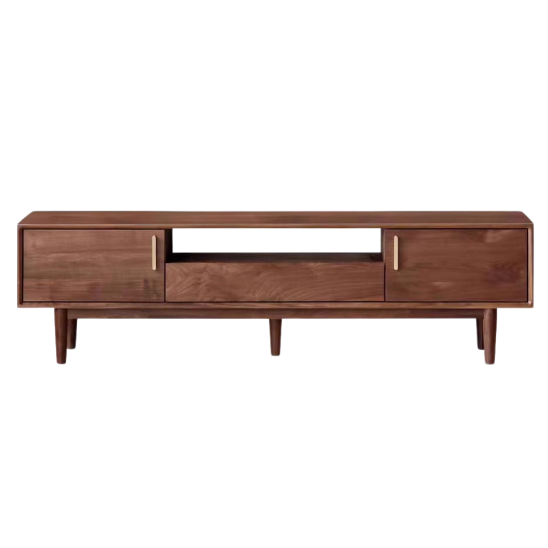 Premium Black Walnut Solid Wood TV Stand Cabinet with Storage - Modern Entertainment Center for Living Room, Home Theater & Media Organization