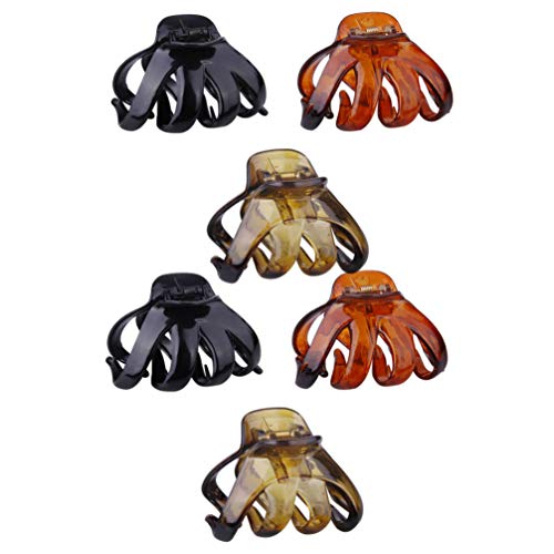 Beaupretty 6-Pack Octopus Hair Clips - Strong Hold Hair Claw Clips for Thick Hair - Barrettes for Women & Girls (Bright Black, Green Tortoiseshell, Red Leopard) - Perfect for School, Work, Gym & Everyday Hairstyles