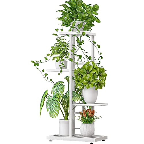 4 Tier Metal Plant Stand for Indoor & Outdoor Use - Sturdy Flower Pot Display Shelf for Plants, Herbs & Succulents - White - Perfect for Patio, Garden, Balcony & Home Decor