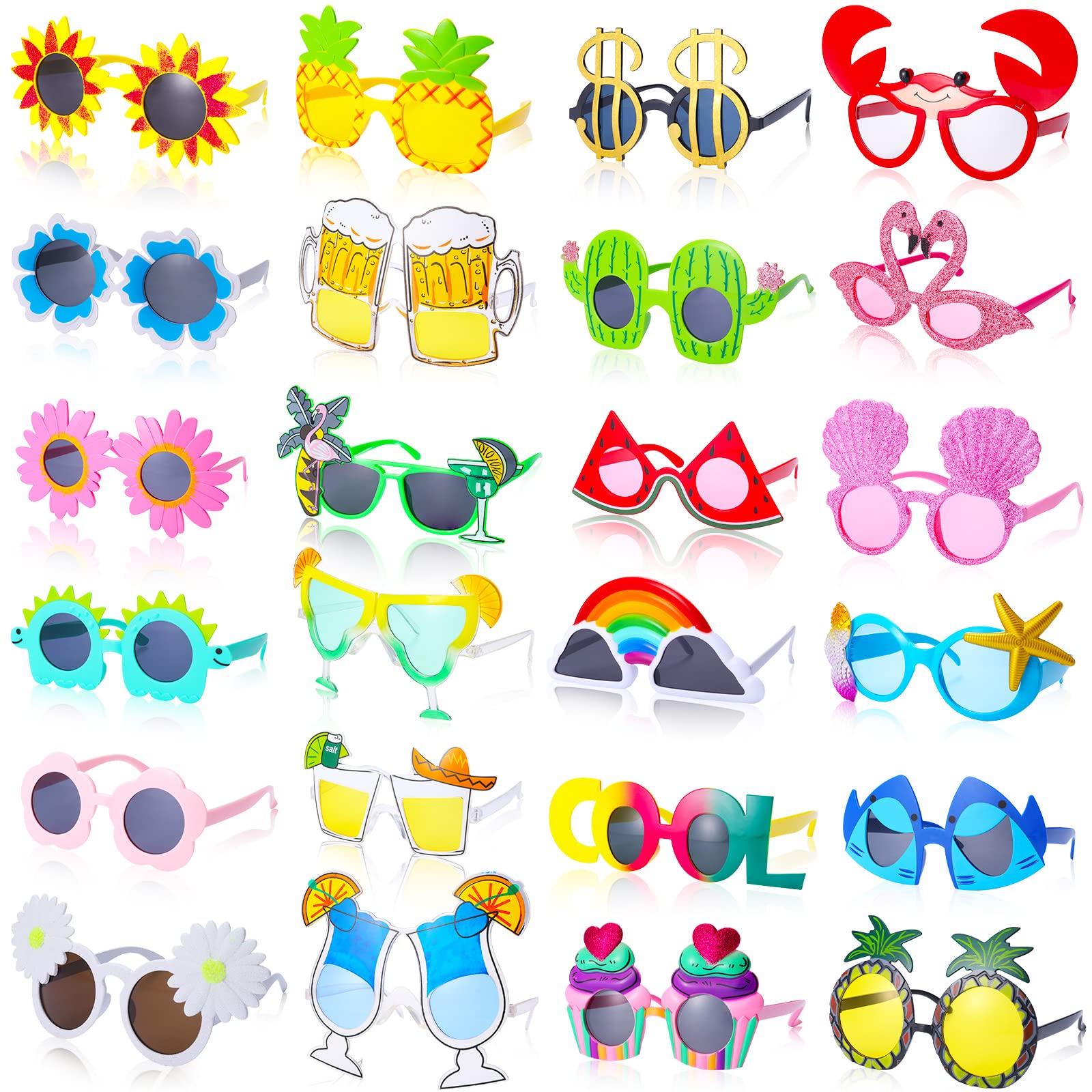 24 Pcs Hawaiian Luau Party Sunglasses - Funny Tropical Plastic Glasses for Beach Themed Parties, Photo Booth Props & Summer Vacation Accessories - Perfect for Luau Events, Pool Parties & Tropical Getaways