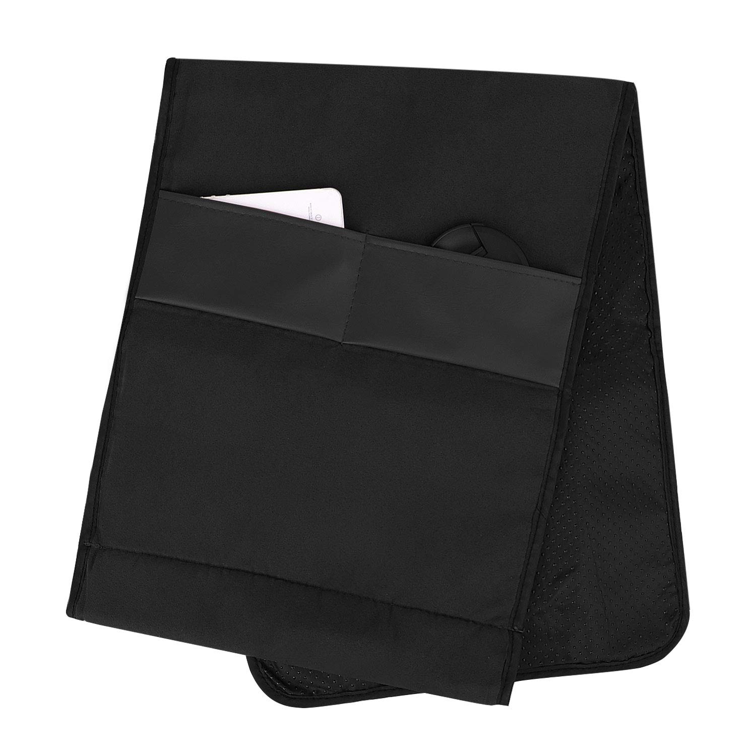 Anti-Slip PU Leather Sofa Armrest Organizer - Phone, Tablet, Remote & Snack Holder for Couch, Recliner & Chair - Space Saving Storage for Books & Magazines (Black) | Perfect for Living Room, Home Theater & Office