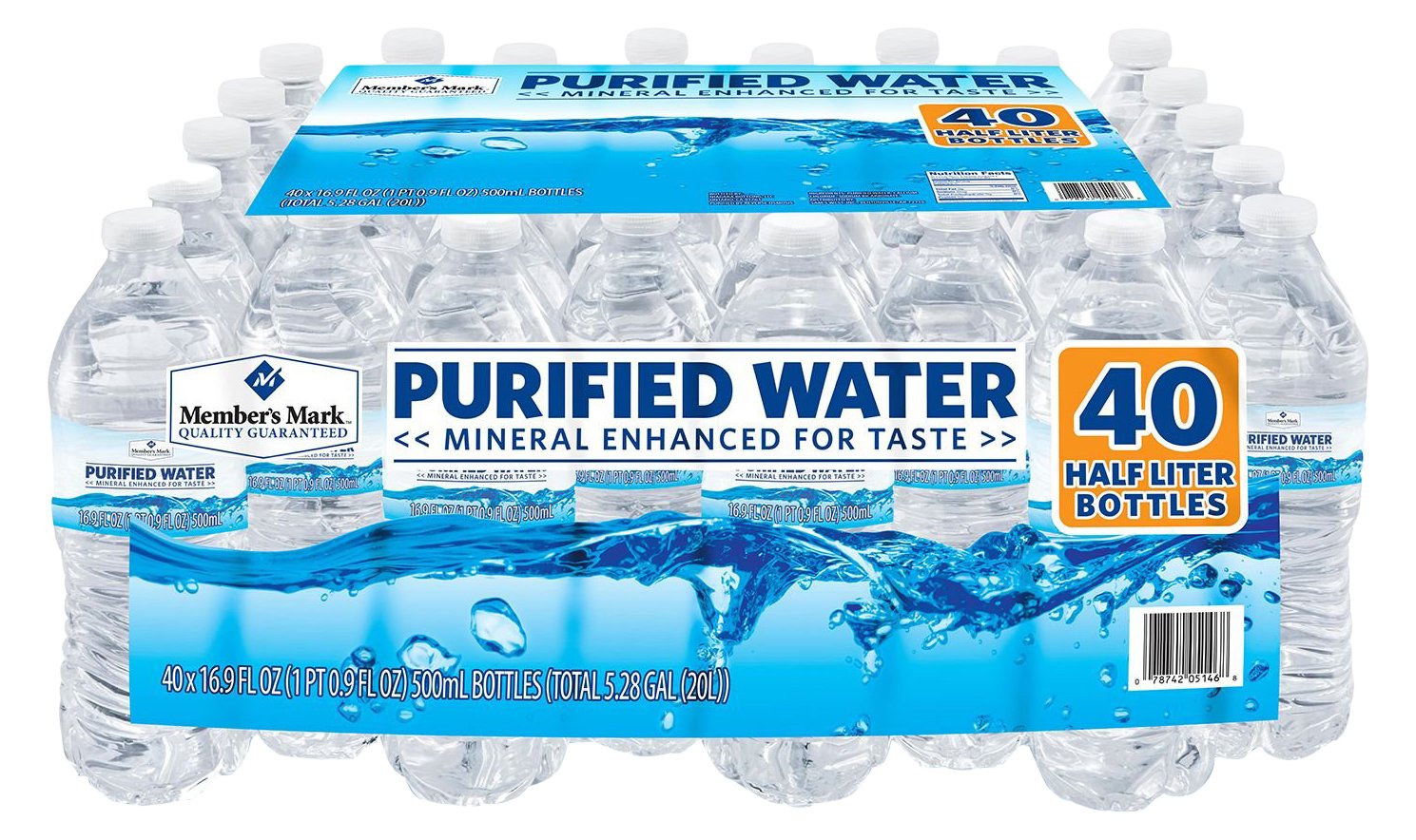 Member's Mark 40-Pack Purified Bottled Water, 16.9 oz (500ml) - Great for Home, Office, Gym & Emergency Preparedness