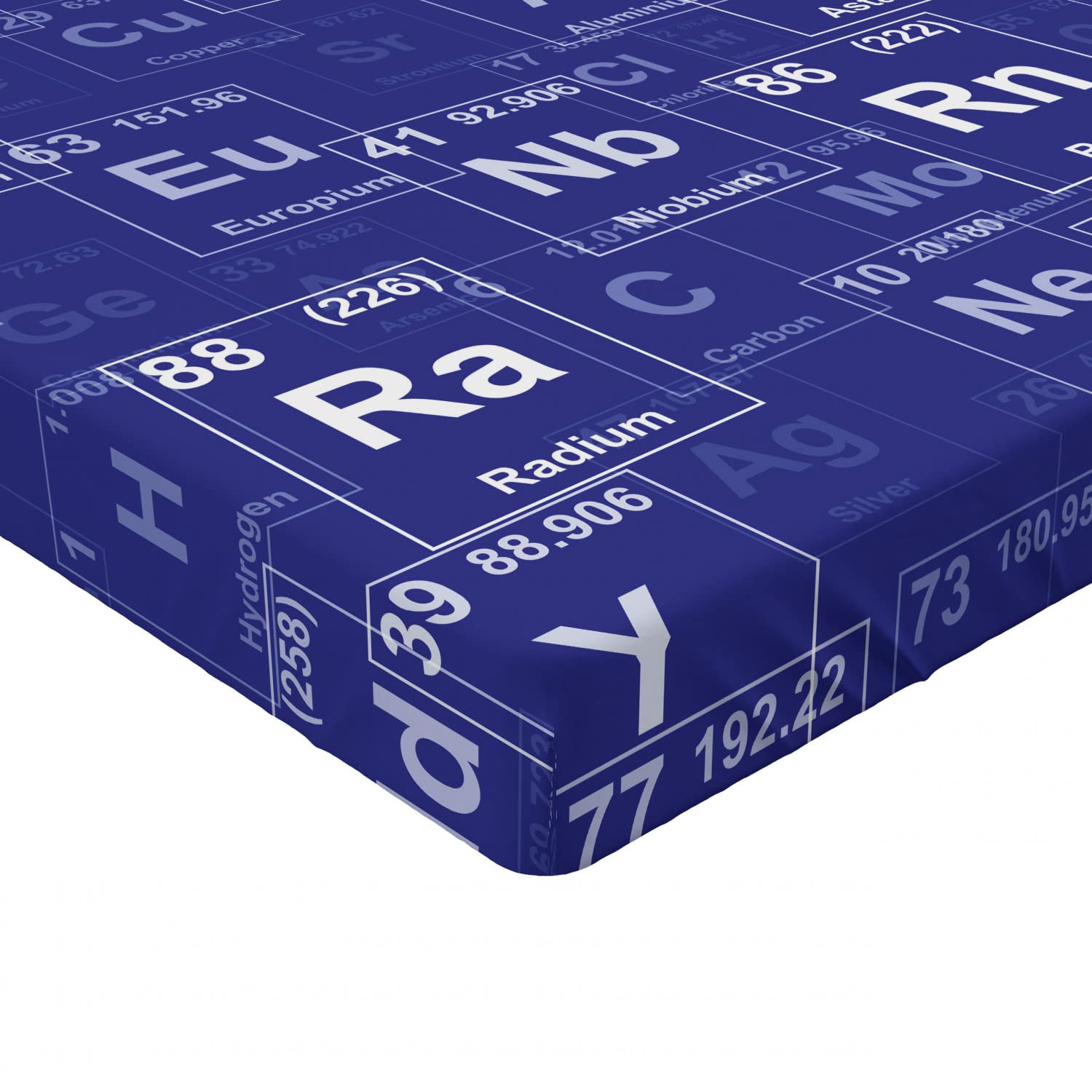 Ambesonne Periodic Table Fitted Sheet - Full Size Chemistry Elements Design Bed Cover with Deep Pocket Elastic - Royal Blue & White Abstract Science Theme - Perfect for Science Classrooms, Dorm Rooms & Nerdy Bedroom Decor