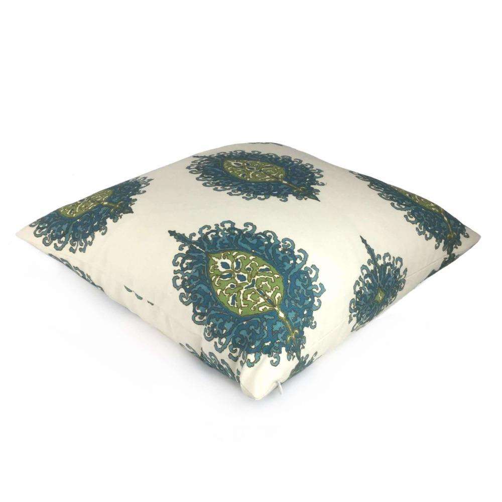 Alfred Shaheen Westminster Blue Green Cream Paisley Medallion Pillow Cover - Bohemian Home Decor for Living Room, Bedroom & Sofa