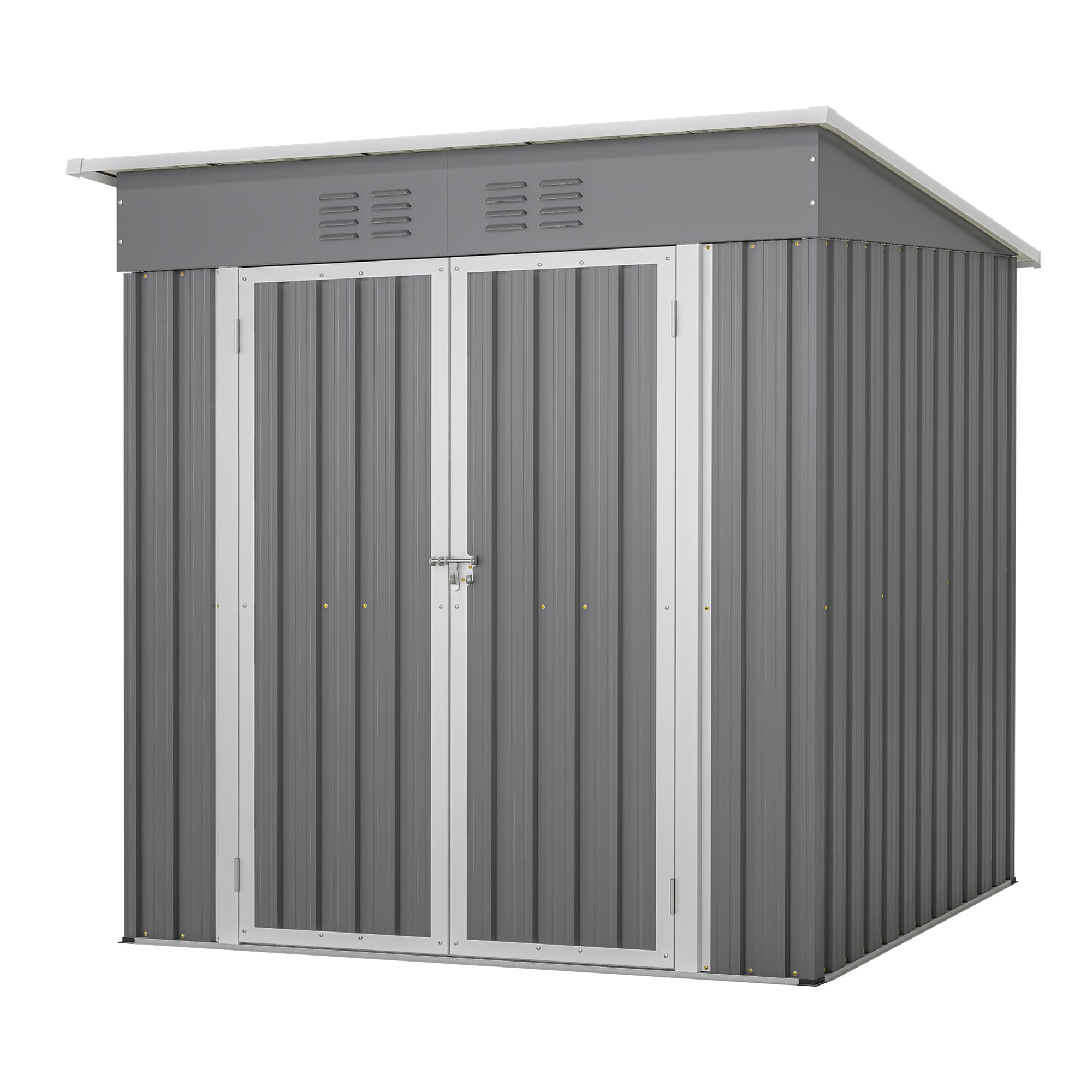4x6ft Heavy Duty Metal Storage Shed - Outdoor Steel Utility Shed with Double Lockable Doors & Ventilation - Perfect for Backyard, Garden, Patio, Lawn & Tool Organization (Gray)
