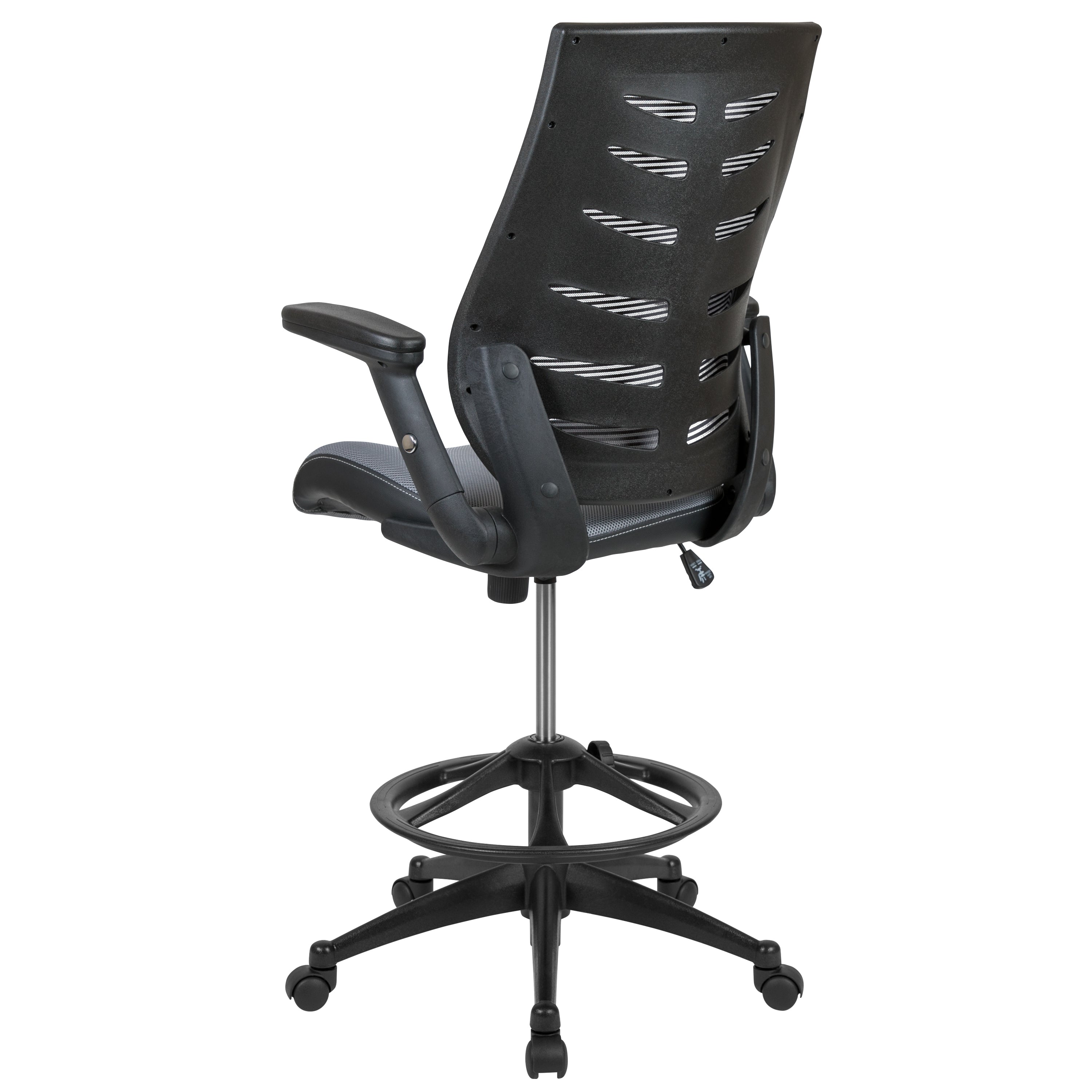 FLASH Kale High Back Ergonomic Drafting Chair - Adjustable Mesh Spine Support, Foot Ring & Flip-Up Arms - Perfect for Office, Gaming & Home Workspaces