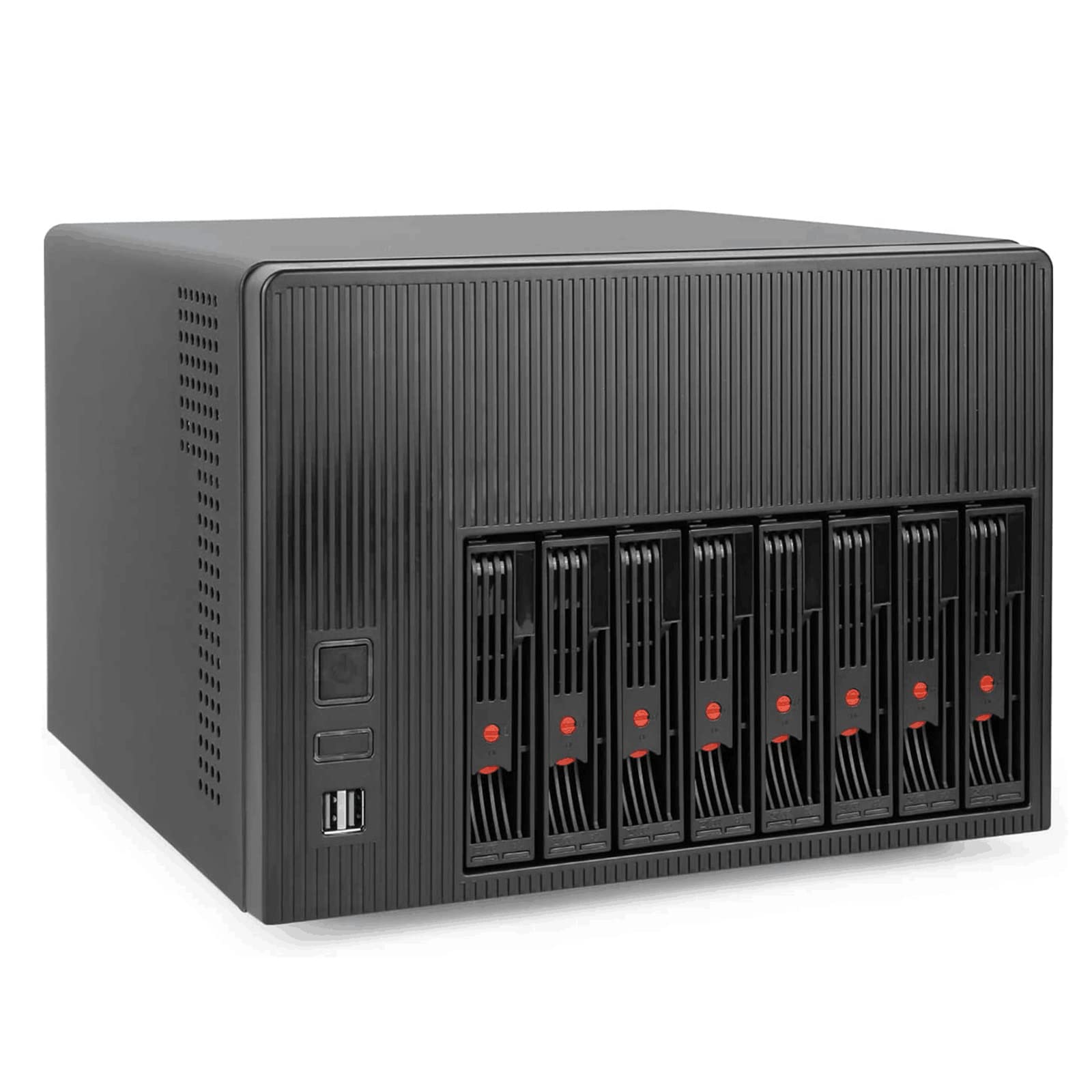 K7 8 Bay NAS Enclosure - Compatible with Micro-ATX/Mini-ITX Motherboards, 3 Cooling Fans, 8 x 2.5/3.5